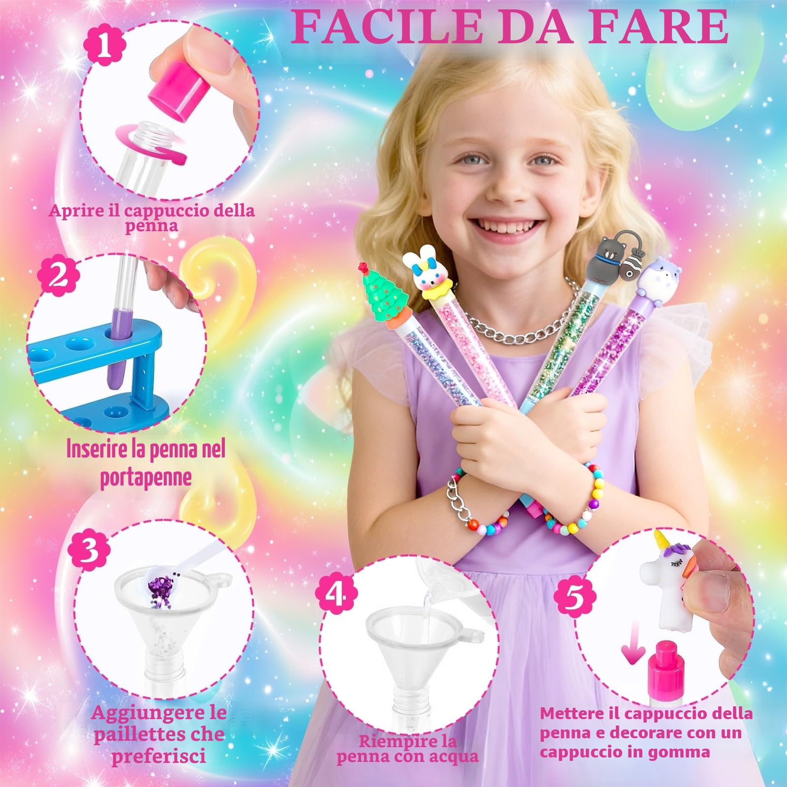 Laboratorio Delle Penne, Kit Creativo per Creare Penne con 82 Accessori, Lavoretti Creativi per Bambini, Set di Penne Creare Fai da te, Idee Regalo per Ragazzi e Ragazze 5-12 Anni