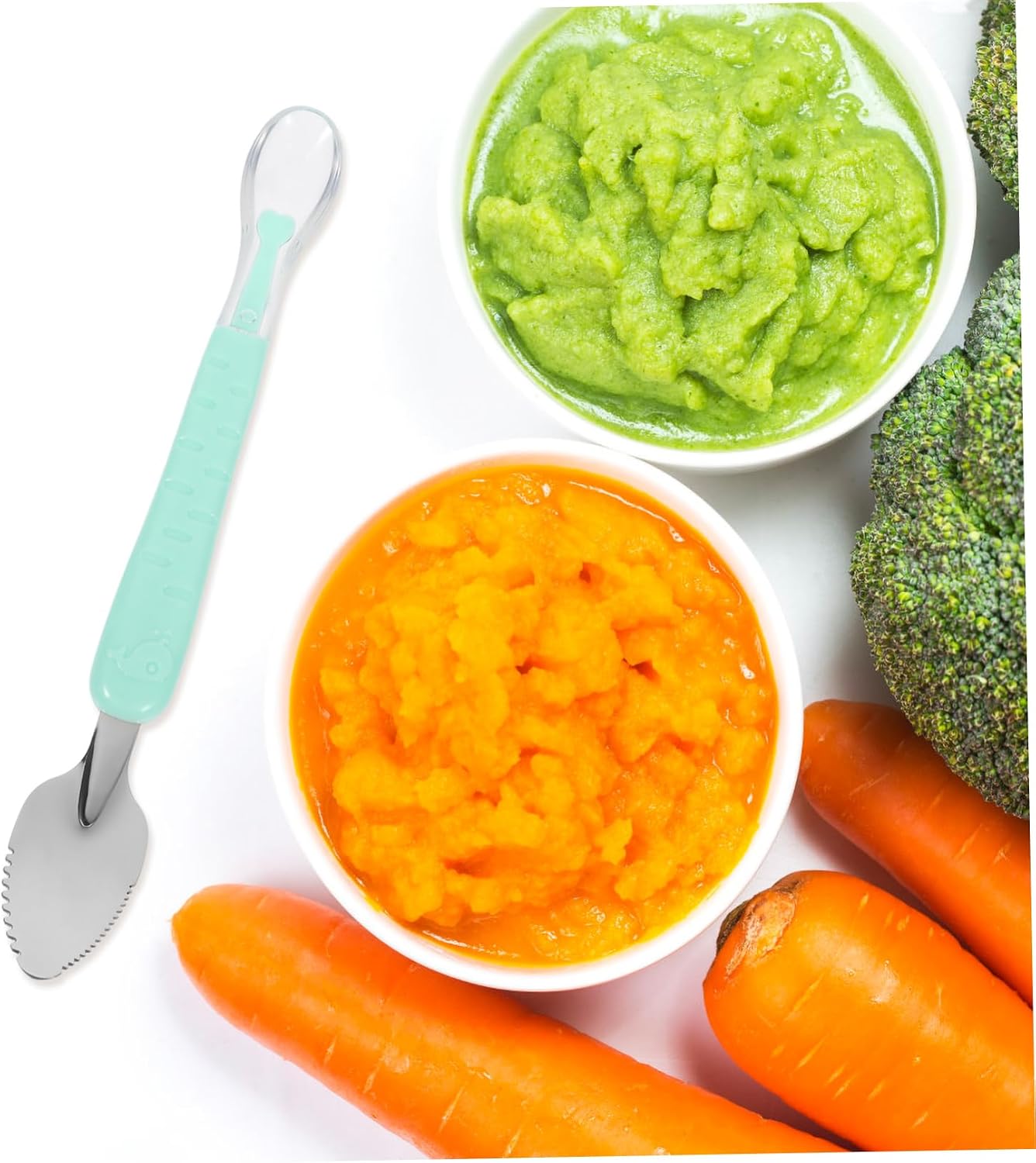 Yardwe Double Head Stainless Steel Fruit Puree Scoop Spoon with Silicone Scraper Ergonomic Dessert Utensil for Newborns and Lightweight and Durable Kitchen Tool with Smooth Edges