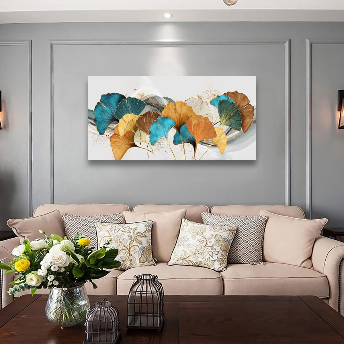 Floral Wall Art Canvas Prints Colorful Leaf Flower Pictures Bedroom Wall Decor Minimalist Plant Paintings for Living room Bathroom Office Home Kitchen Decorations 30X60inches Botanical Artwork Ready