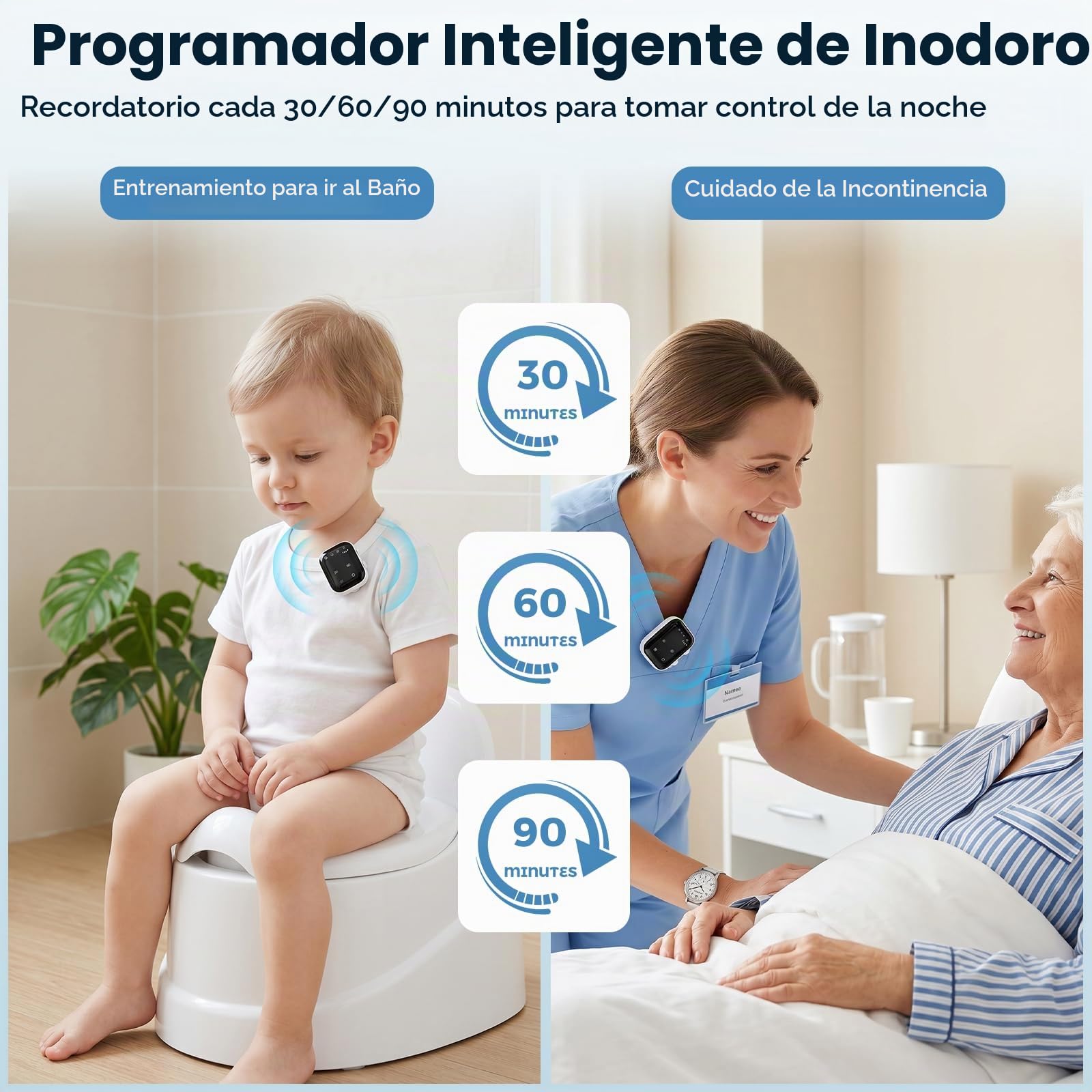 Alarma Inalámbrica de Enuresis para Niños y Niñas, Alarma de Enuresis en la Cama USB-C Recargable con 3 Modos de Sonido y Vibración, Sensor de Humedad Entrenamiento para IR al Baño Nocturno