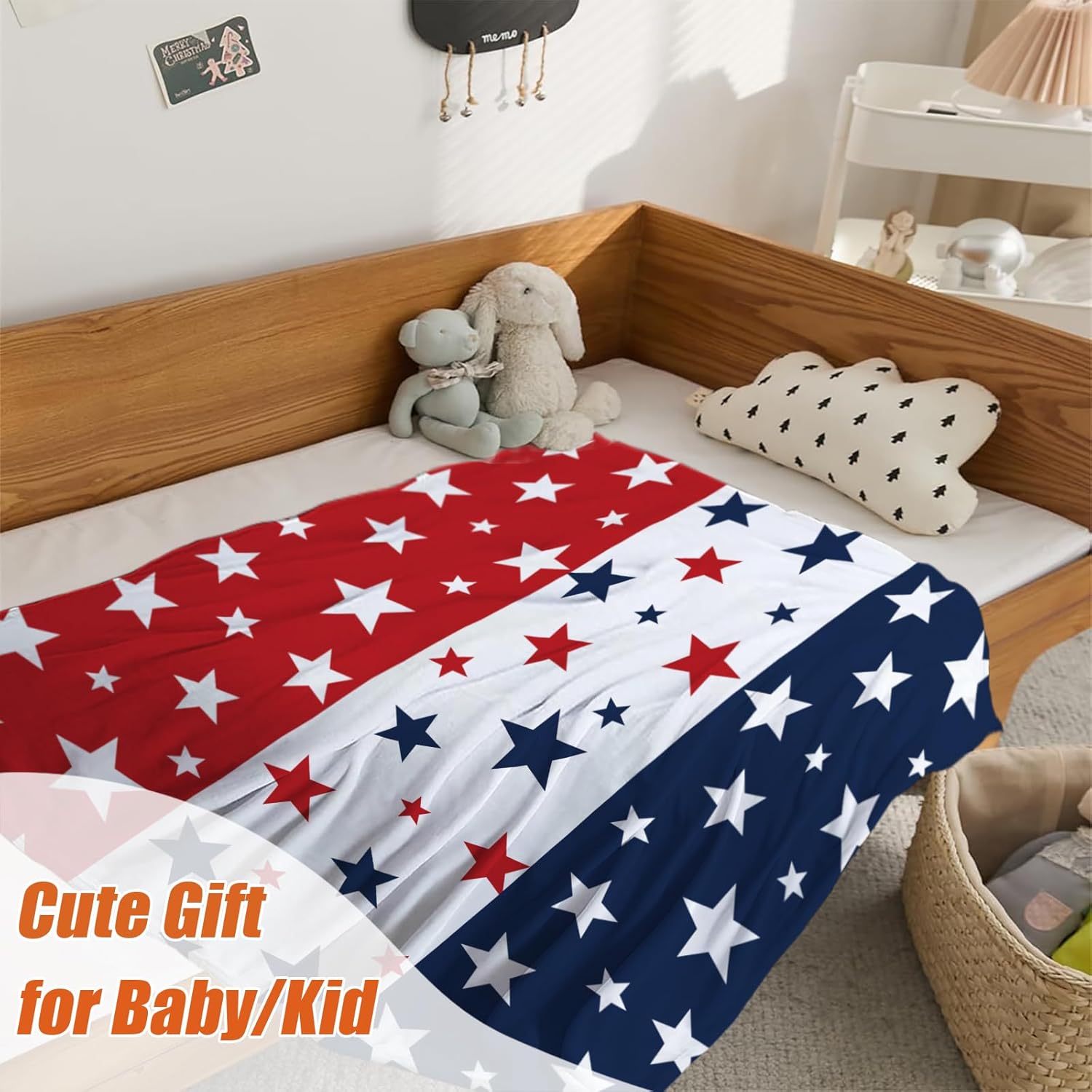 YeeJu Patriotic Throw Blanket for Kids Small 4th of July Memorial Day Fourth of July Blanket for Boys Girls Child Baby Couch Bed Red White Blue Blankets Stars American Veteran Day Blanket 40x50