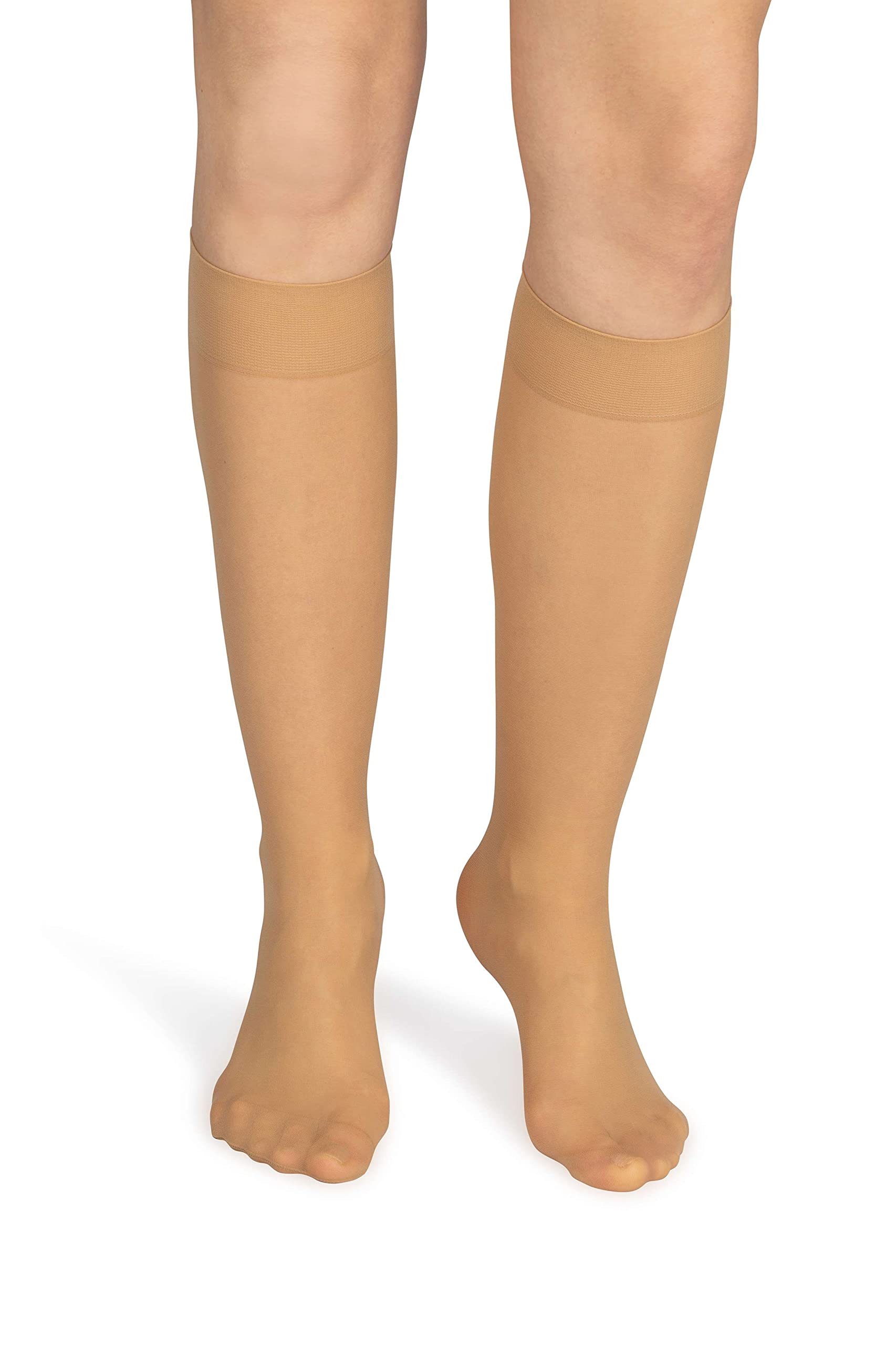 NOQ Women Socks Ladies Knee-highs Plain 20 DEN Pressure-Free Matte Smoothing with Comfort Top One Size Two Pairs Balm, Skin