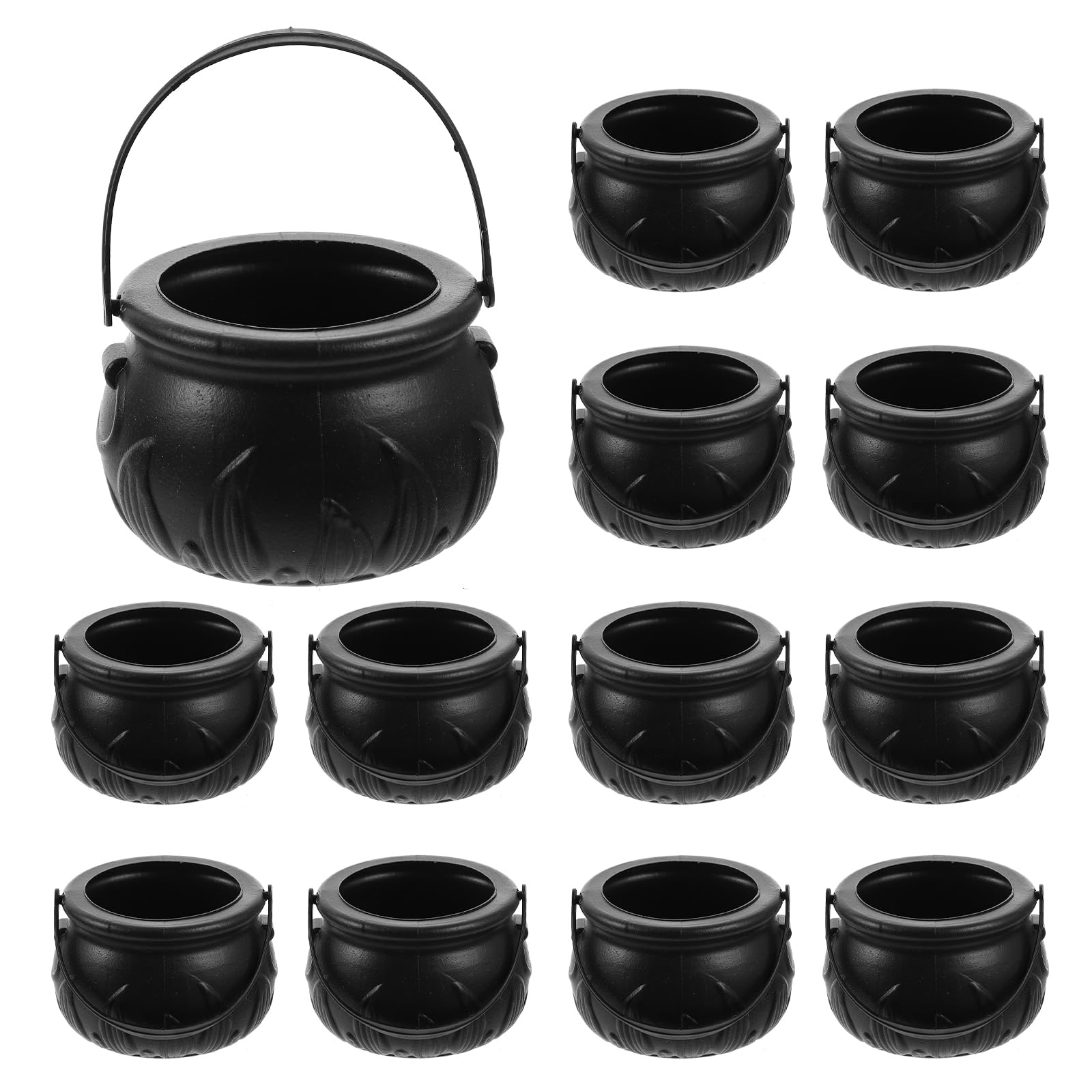 DECHOUS Small Witch Cauldron 12Pcs Black Cauldron Halloween Witch Decor Plastic Cauldron Kettles 2.8in Candy Cauldron Pot