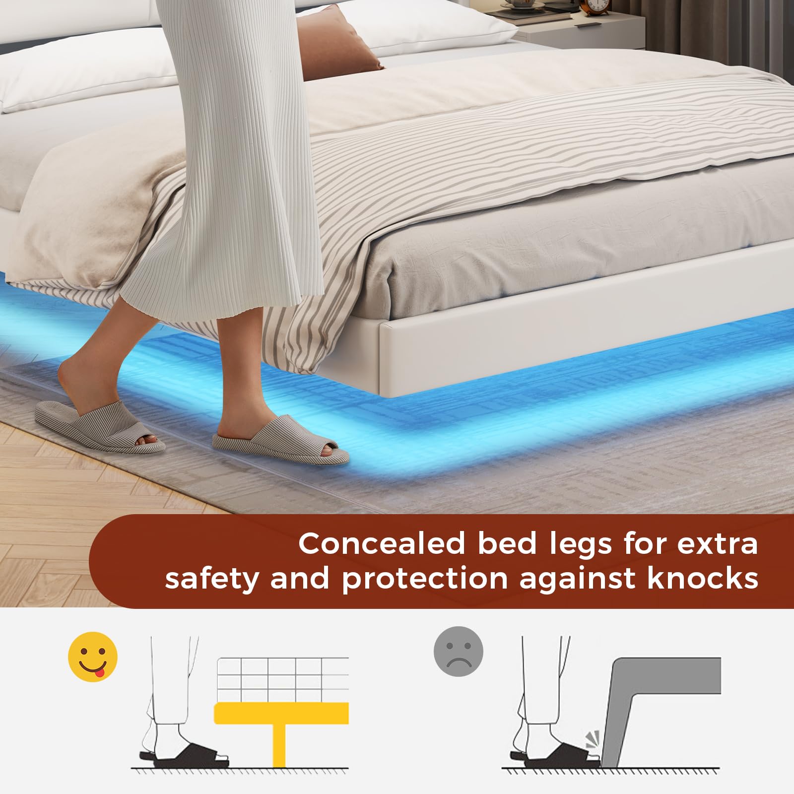 KIMENICH Letto 180 x 200 cm, Struttura Letto con Illuminazione a LED, Stazione di Ricarica, Effetto Visivo Galleggiante, Struttura del Lettos con Rete a Doghe, per Camera da Lettos, PU bianca