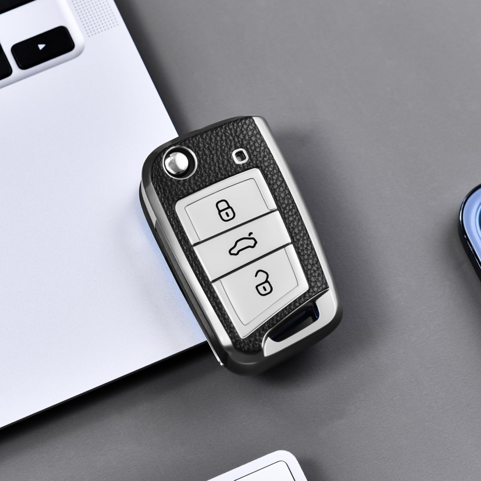 OATSBASF Car Key Case For VW, Key Case Compatible with VW Golf 7 MK7，Silicone Key Case, Key Box Cover for VW Polo, Skoda, Tiguan, 3 Buttons — view 5