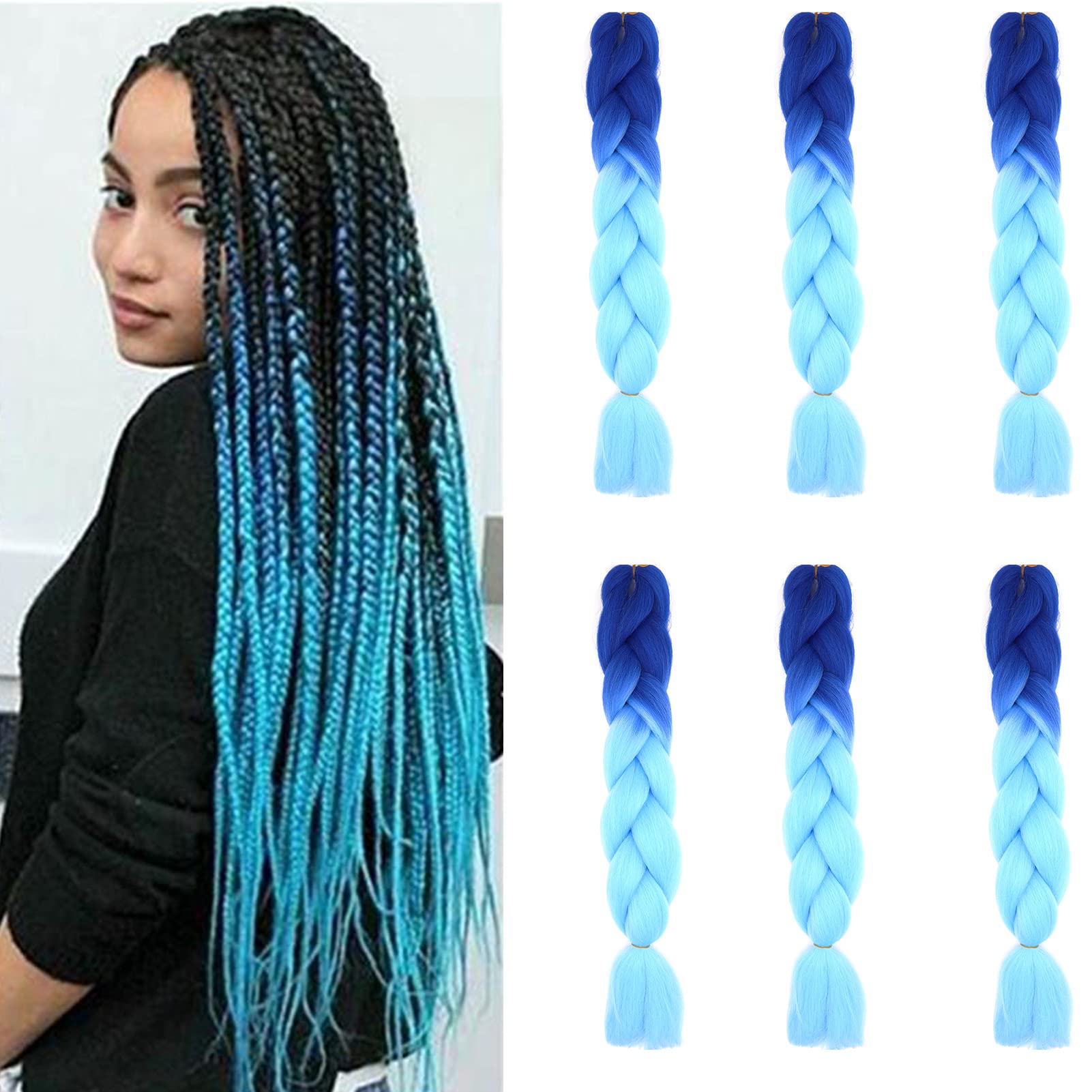 24inch Jumbo Braids Hair Extensions Ombre Braiding Hair Synthetic 3Pieces/lot Crochet Twist High Temperature African Box Braids, Sapphire Blue — view 93
