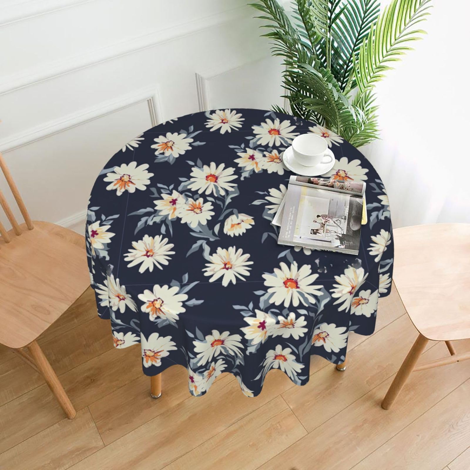 OXbnmm Daisy Print Soft Round Tablecloth 60in Polyester Washable Cover Cozy Gift for Mom Housewarming