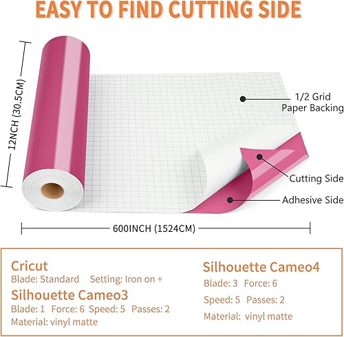Miniatura 2 de Lya Vinyl Rollo de vinilo permanente brillante de ciclamen brillante de 12 pulgadas x 50 pies, rollo de vinilo adhesivo permanente para corte CRI,