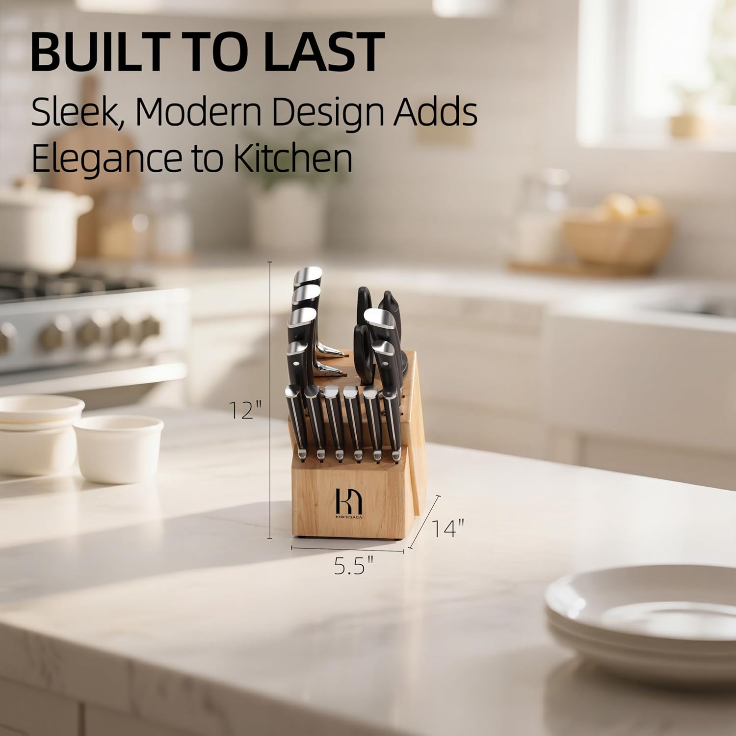 Knife Set with Block, Japanese 15 PCS Ultra Sharp Ktichen Knives Set, High Carbon Stainless Steel Knife Block Set with Sharpener, Professional Knives with Ergonomic Handle for Home Chefs - Image 7