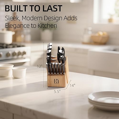 Miniatura 7 de Juego de cuchillos con bloque, juego de cuchillos de cocina japoneses de 15 piezas ultra afilados, juego de bloques de cuchillos de acero inoxidable