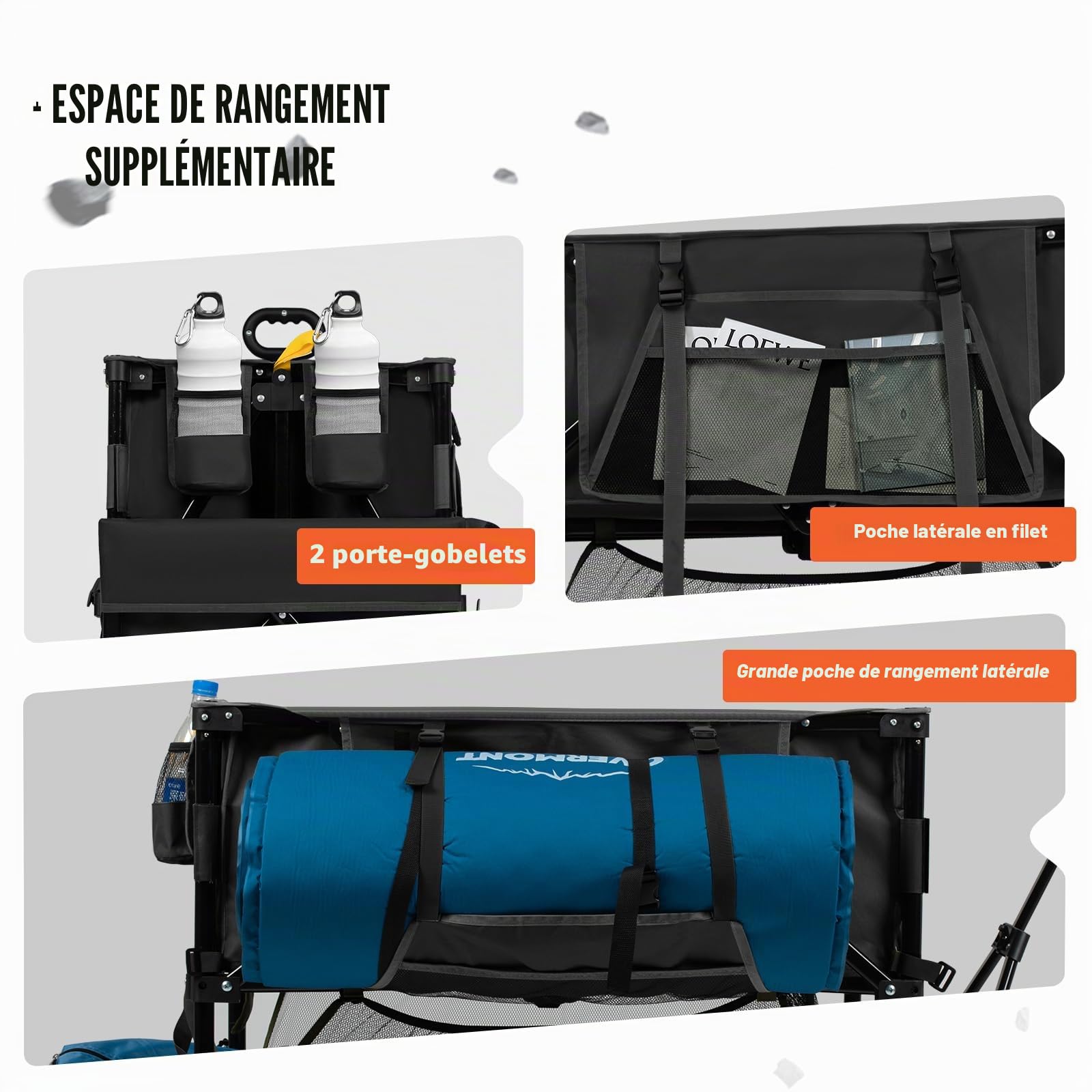 Overmont 400L Wagon Pliable à Deux Étages - Chariot Pliable à Grande Capacité - Rallonge de 132cm, Grandes Roues Tout-Terrain pour Camping, Match de Foot, Événements Sportifs, Supporte Jusqu'à 204 kg