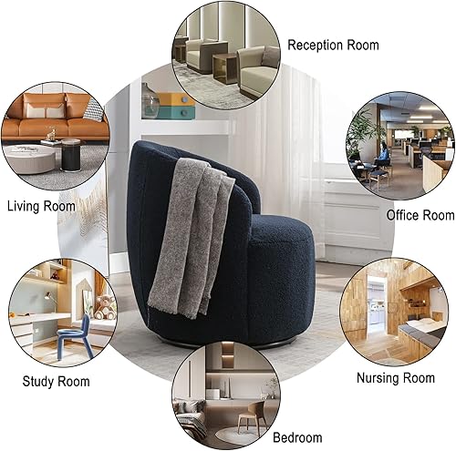 Miniatura 9 de HomVent Silla giratoria con tapizado de peluche, silla redonda con base de metal, sillón giratorio de 360 grados, sillón tapizado para ocio, sala de
