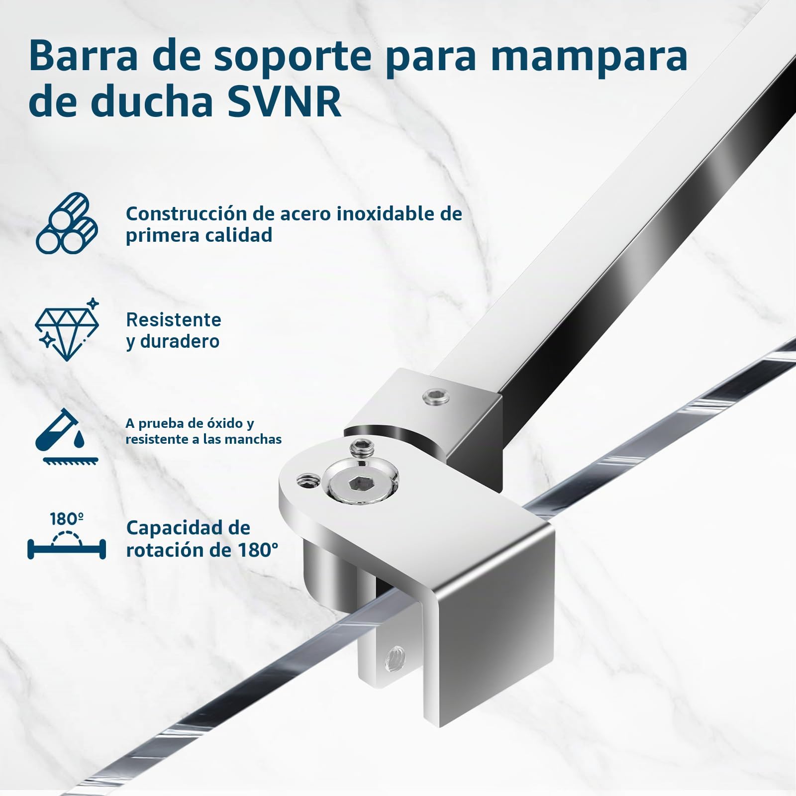 SVNR Barra de Soporte de Ducha Telescópica Ajustable de Acero Inoxidable Plateado, 700mm-1200mm, Espesor de Vidrio 810mm