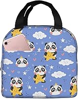 Vista 10 de Bolsa de almuerzo con diseño de oso panda y bambú para mujeres y hombres, con bonito estampado de panda, contenedor aislado con bolsillo frontal