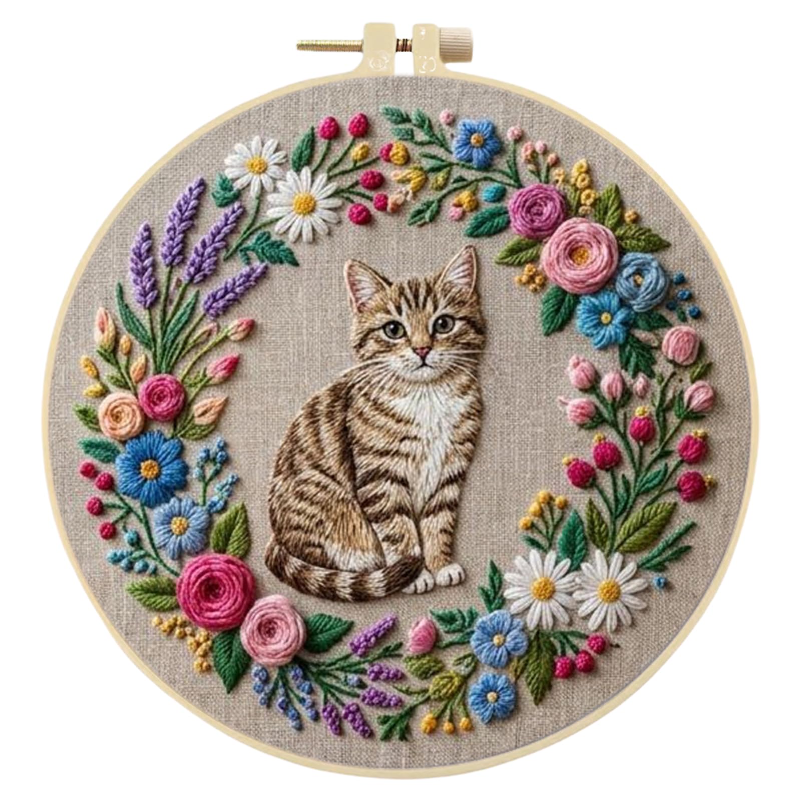 Wreath Cat Diy Stamped Embroidery Kit With Embroidery Hoop Cross Stitch Kit 30X30cm For Beginners Adults Craft Lovers Gift