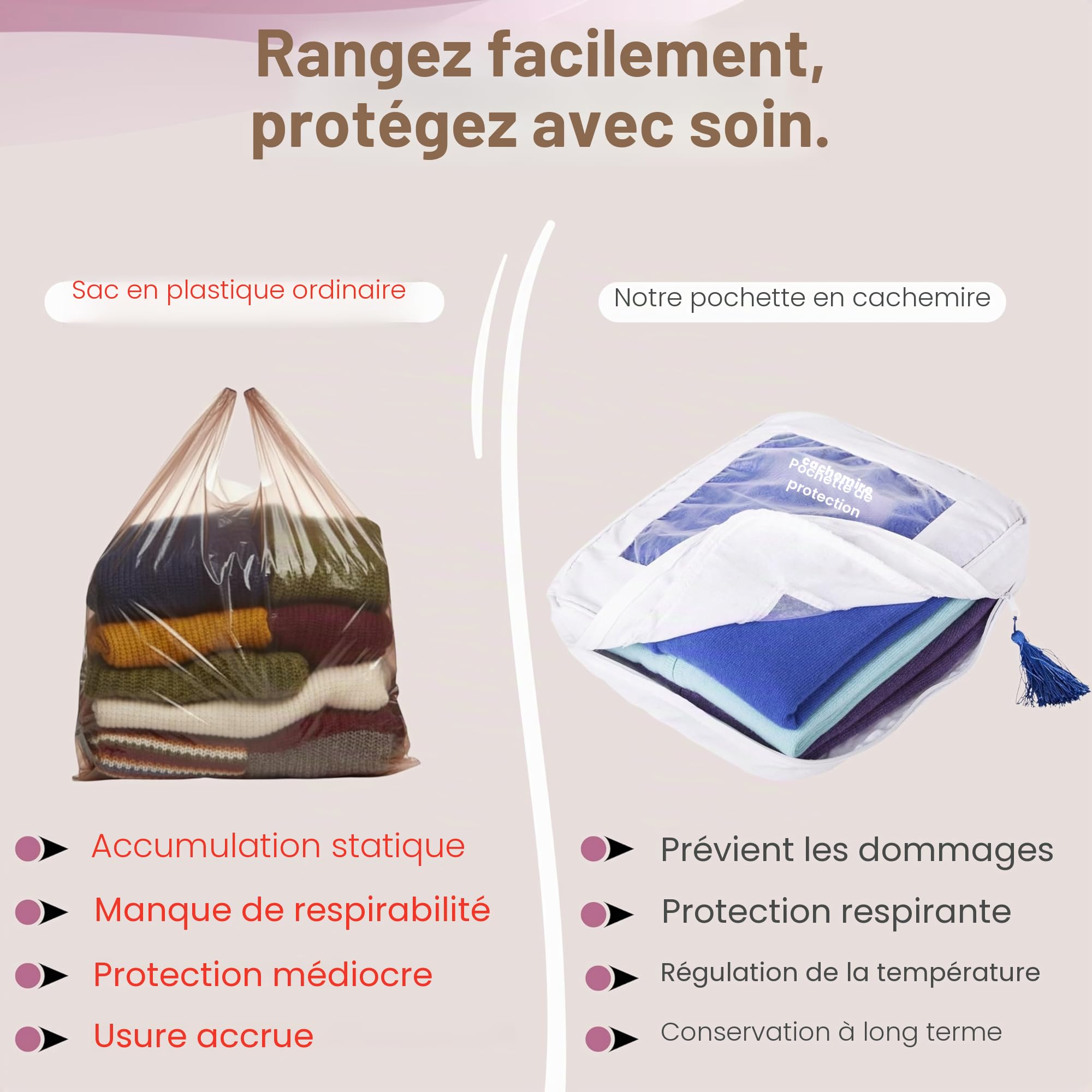 Housse de rangement anti-mites pour la protection d’articles en cachemire (XL)