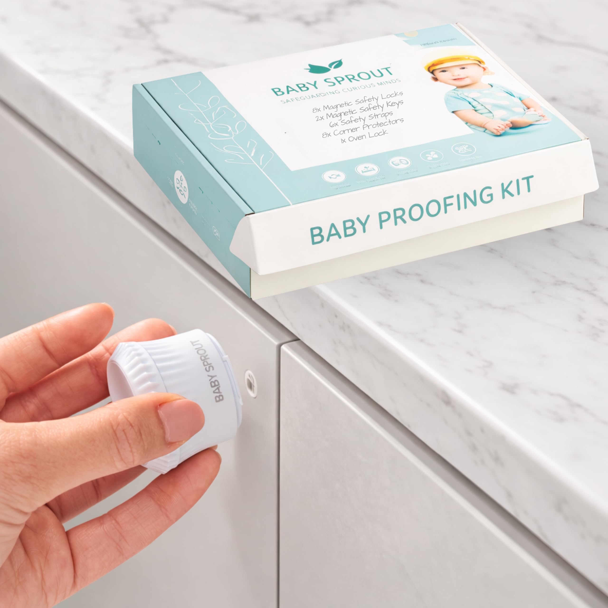 Verrous de placard pour enfants | (32 pièces) Kit de sécurité pour bébé | Serrures enfants pour armoires de cuisine | Serrures de tiroir | Protections d'angle | Couvercles de prise UK | Verrou de four