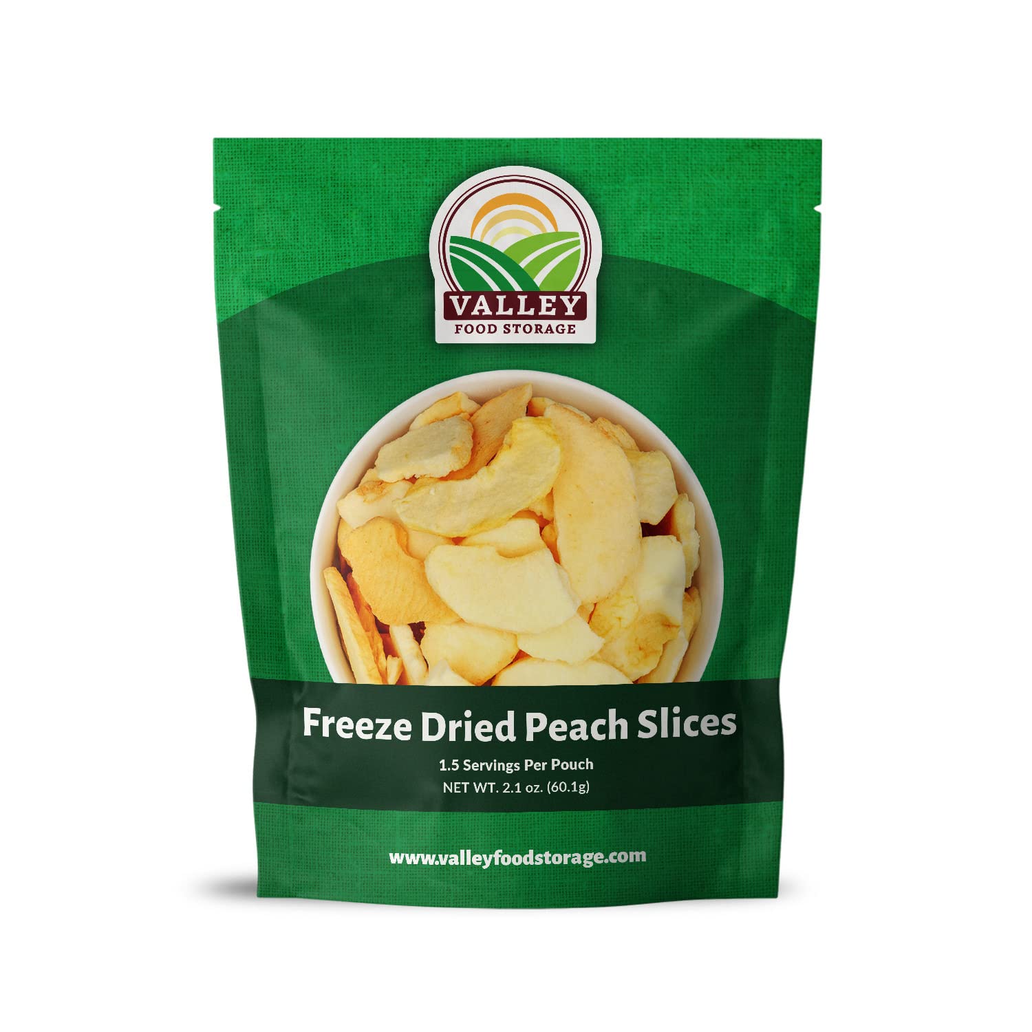 Freeze Dried Peach Slices, 2.12 Oz Pouch | Premium Lightweight Camping Freeze-Dried Food | Non-GMO Healthy Fruit Snacks in Resealable Mylar Bag | Easy Prep Survival Hiking Food by Valley Food Storage