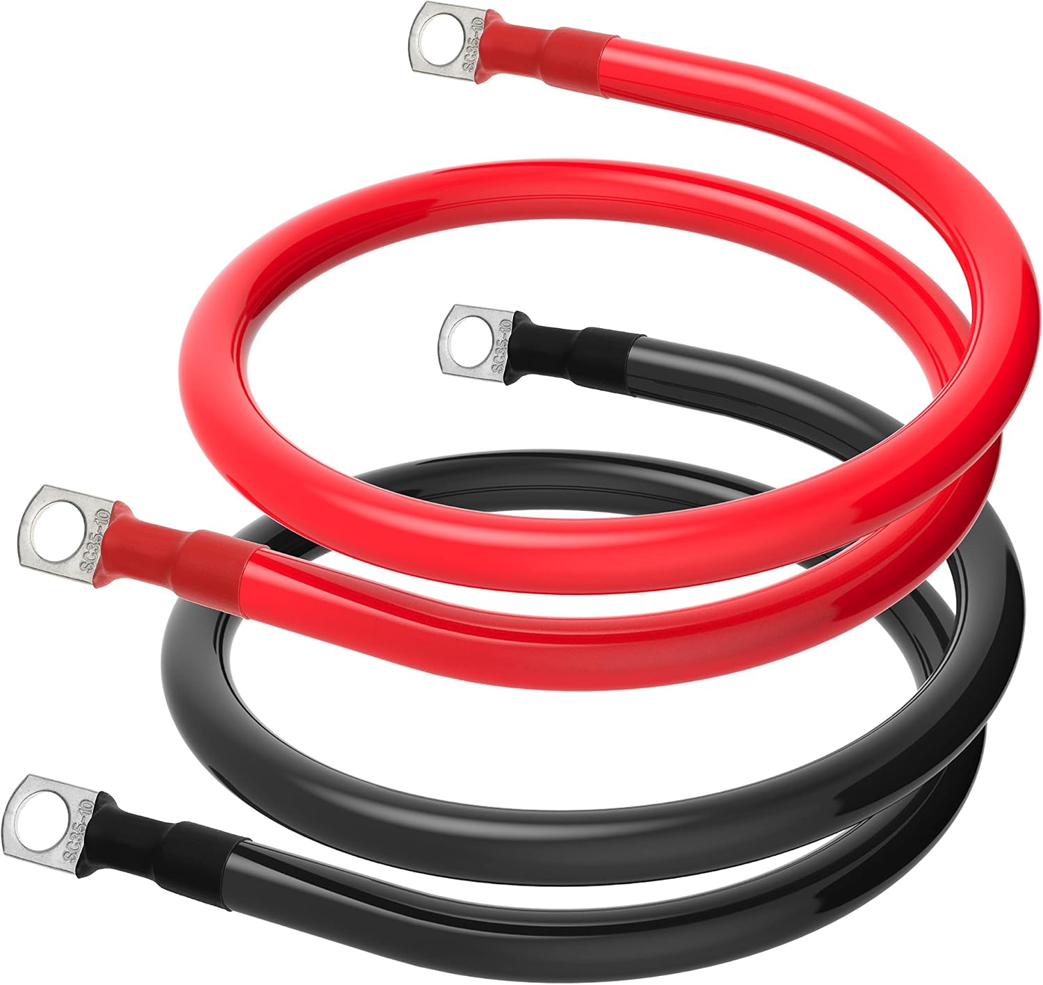 2 AWG Battery Cable 2 Gauge Battery Inverter Cables with 3/8 in Lugs Pure Copper Power Inverter Wire Set for Solar Marine Boat RV Car Motorcycle (3FT, 1 red +1 black cable)