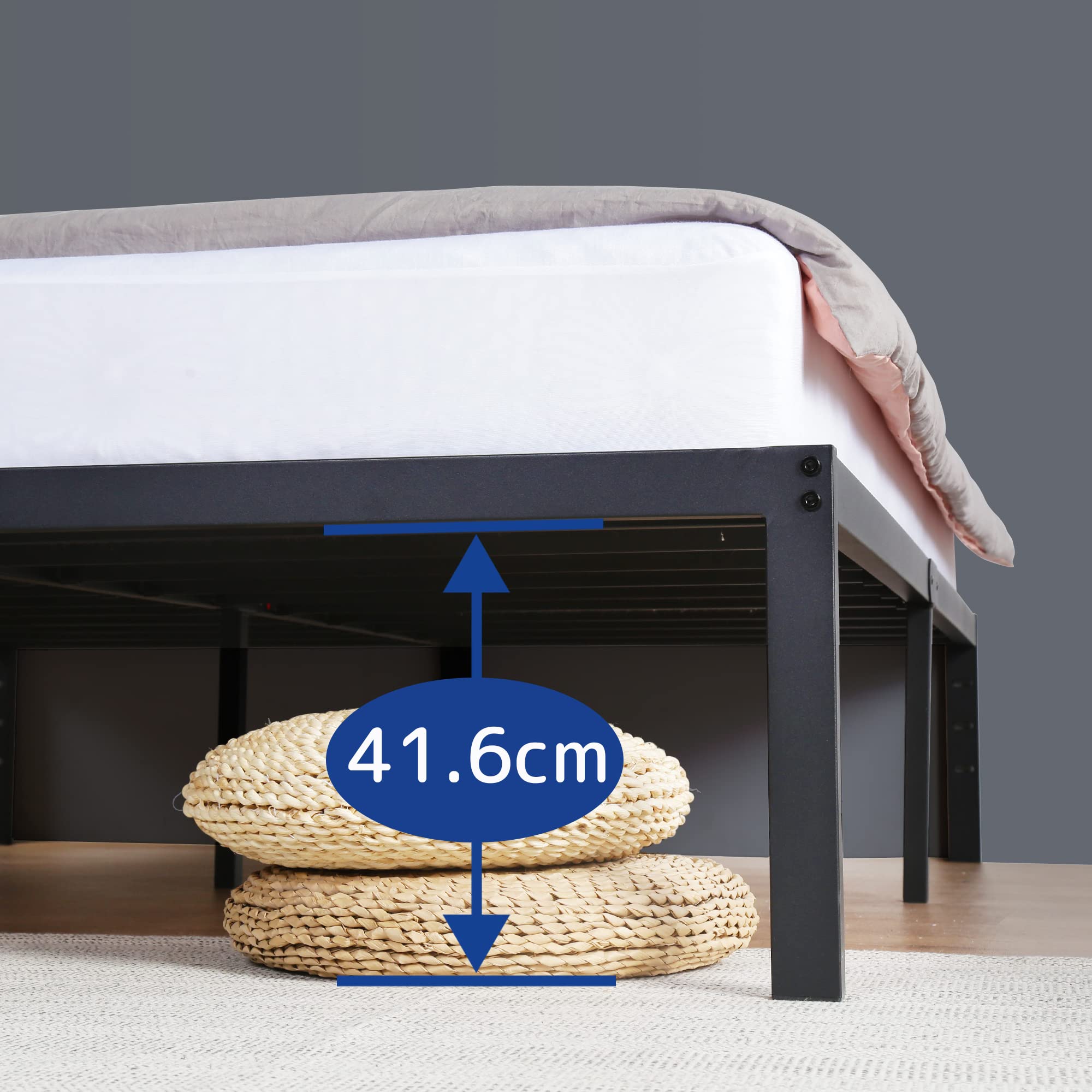 Olee sleep 45 cm stabilne łóżko stalowe/stalowy stelaż pod materac/podstawa materaca/metalowa rama łóżka/łóżko / 90 x 200 cm/Twin/czarny/metal