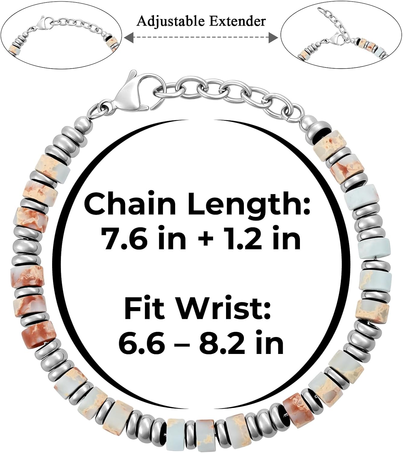 Mens Bracelet, Boho Stainless Steel Bracelets for Men, Beaded Bracelets, Jewelry Gifts for Husband, Father, Friends - Image 3