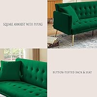 Vista 57 de Sofá cama moderno de terciopelo de 72 pulgadas, sofá cama plegable convertible con 3 respaldos ajustables, sofá biplaza reclinable copetudo