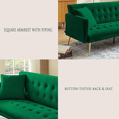 Miniatura 41 de Sofá cama moderno de terciopelo de 72 pulgadas, sofá cama plegable convertible con 3 respaldos ajustables, asiento reclinable copetudo con patas