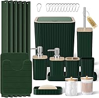 Vista 24 de Bathroom Accessories Set - 25PC Bathroom Sets with Shower Curtain and Rugs, Orange Bathroom Accessories with Trash Can, Soap Dispenser, Soap Dish &