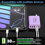 65W USB C Bloc du chargeur,6-Port Chargeur rapide multi-appareils PD QC Adaptateur mural GaN économies technologiques space et réduit la chaleur, idéal pour la maison, le bureau, les voyages, la compatibilité large pour l'iphone & USBC dispositifs (Purple)
