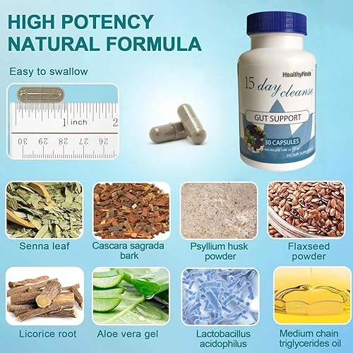 Miniatura 5 de Limpieza de 15 días, apoyo intestinal y colon, desintoxicación avanzada de limpieza intestinal de 15 días para mujeres y hombres con Senna, cáscara