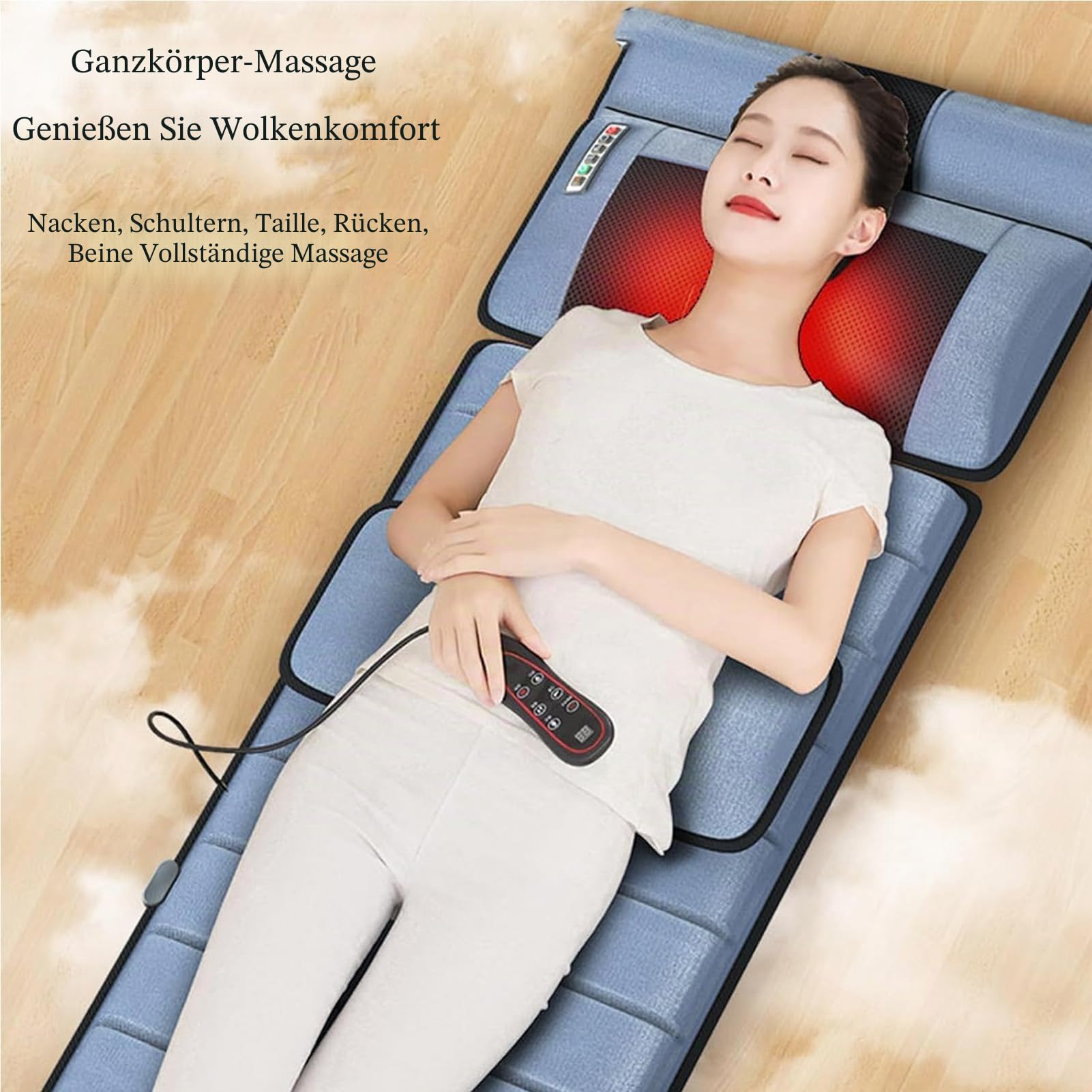 Home Ganzkörper Beheizte Massagematte - 10 Vibrationsmotoren & 2 Heizzonen für Nacken, Rücken, Schultern, Lendenwirbelsäule & Waden | Massage-Matratzenauflage zur Muskelentspannung
