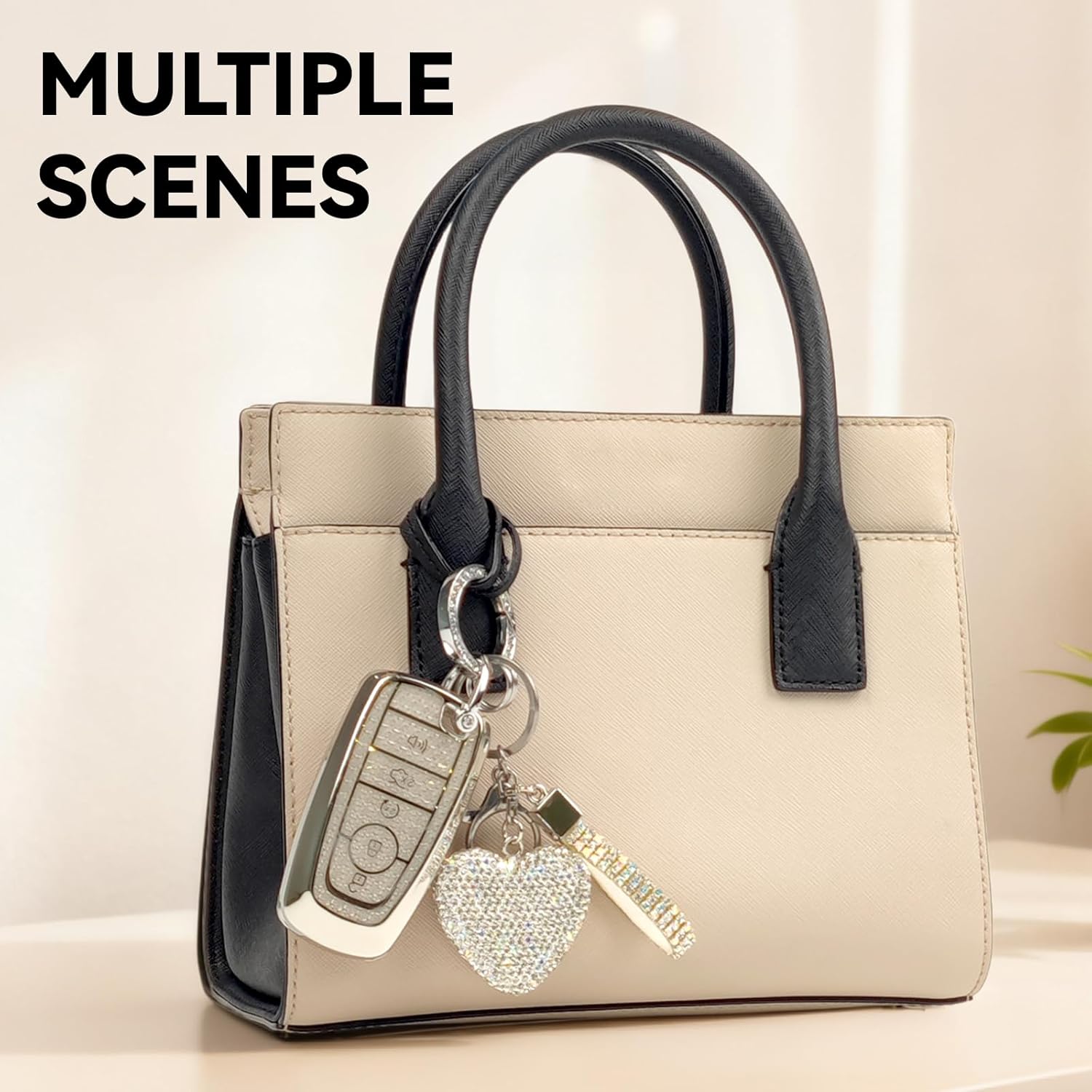 Nomiyo Key Fob Cover with Diamond Bling Keychain for Women, Compatible with Ford Fusion Escape Expedition Explorer Edge F150 F250 F350 etc, TPU Key Case and Elegant Heart Key Chain (Silver, 1PCS) - Image 5