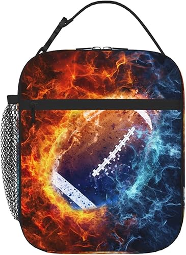 SARA NELL Lonchera colorida de fútbol americano con bola de fuego, bolsa de almuerzo aislada, reutilizable, portátil, bolsa enfriadora para mujeres,