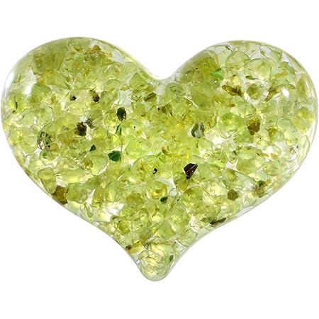 Yatming 6 Pcs Resin with Tumbled Peridot Stone Love Heart Crystals Palm Pocket Worry Stones for Healing
