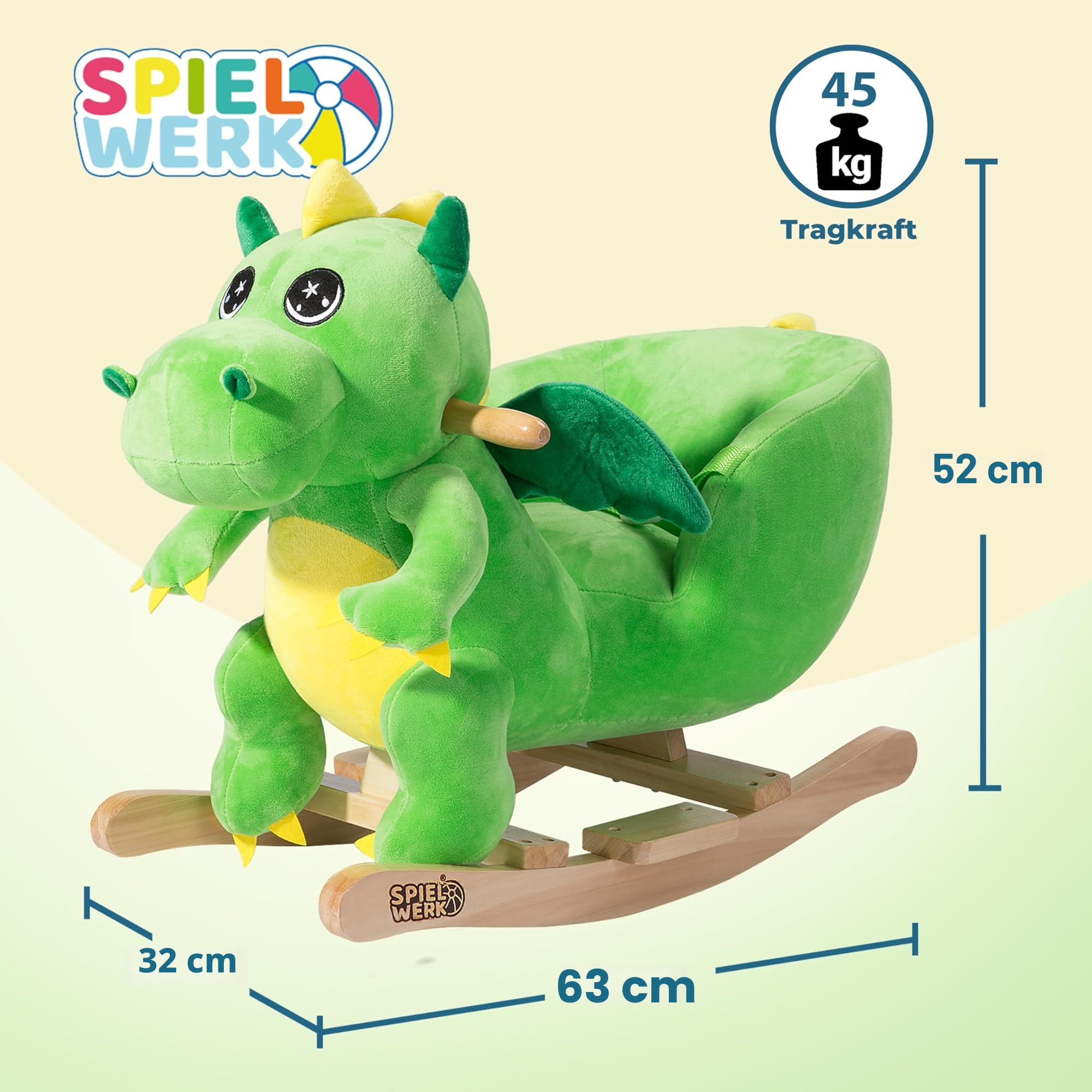 Deuba Spielwerk® Schaukeltier Dino inkl. Sound Effekt Sicherheitsgurt Plüsch Schaukel Wippe Kinder Baby Spielzeug Balancetraining besonders weich Schaukelpferd