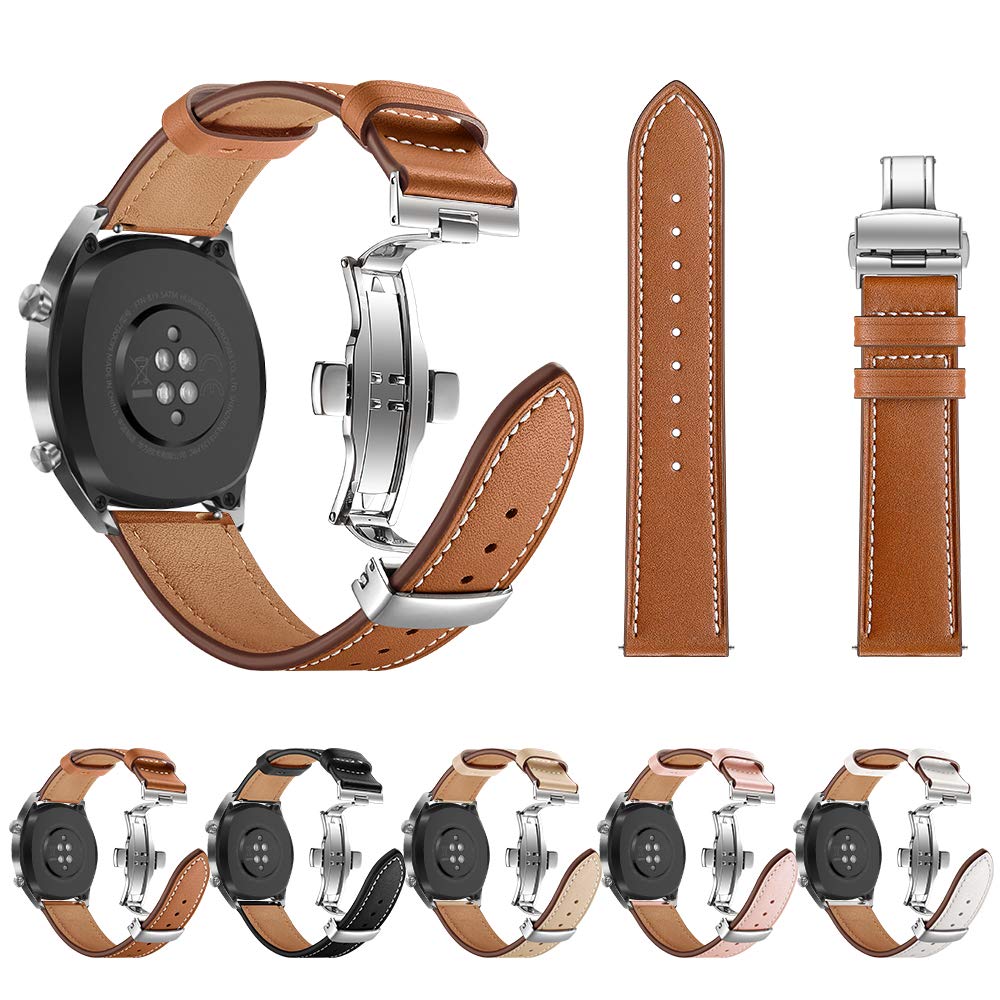 AISPORTS Compatible avec Samsung Galaxy Watch 46mm Bracelet en Cuir, 22mm en Cuir Souple Respirant Sport Bracelet en métal Boucle Papillon Bracelet de Rechange pour Samsung Galaxy Watch 3 45mm/S3
