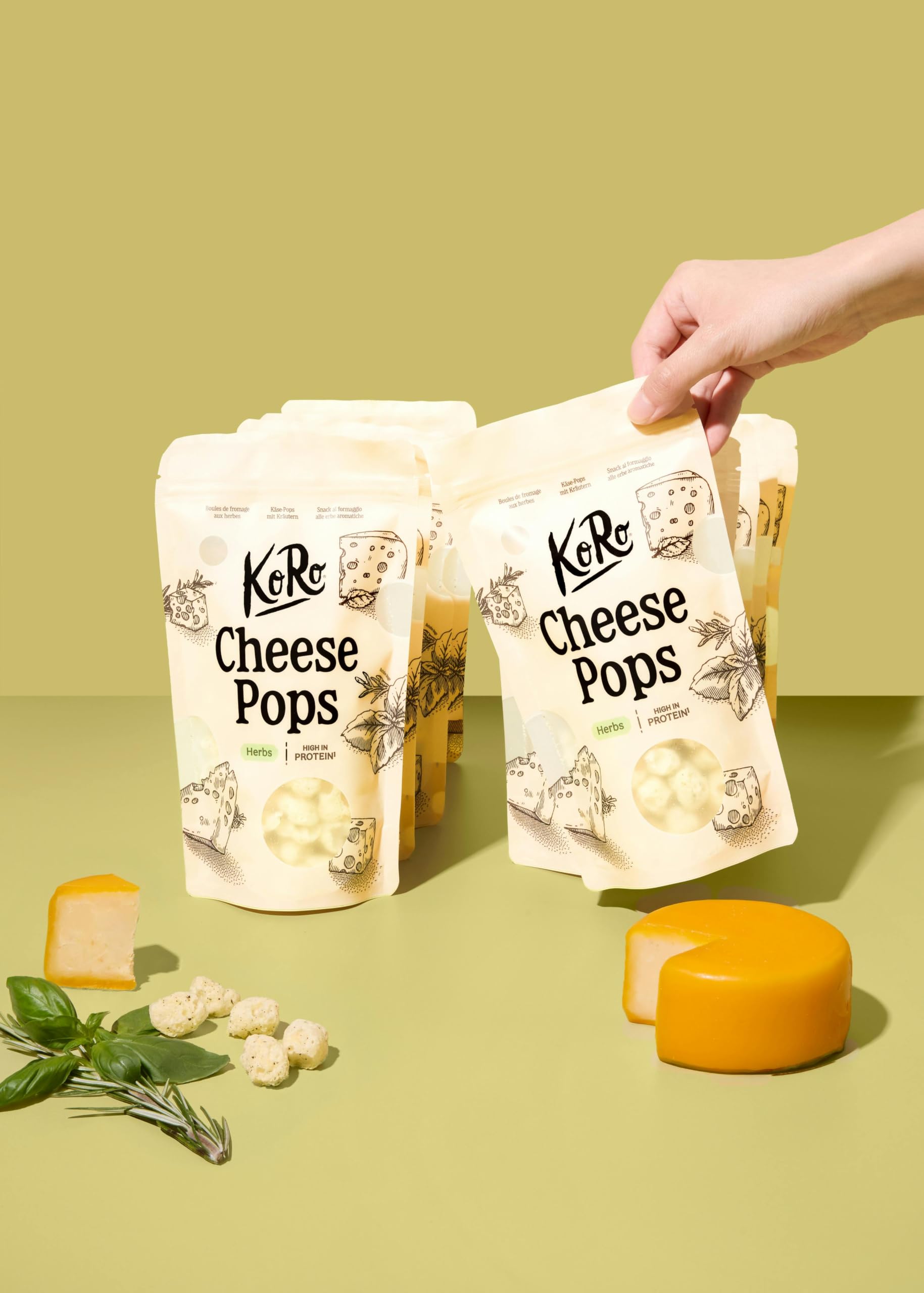 KoRo - Cheese Pops con formaggio Gouda ed erbe di Provenza 10 x 50 g - Ricco di proteine (41 g/100 g) - Consistenza croccante e leggera - Solo 2 ingredienti: formaggio e mix di erbe