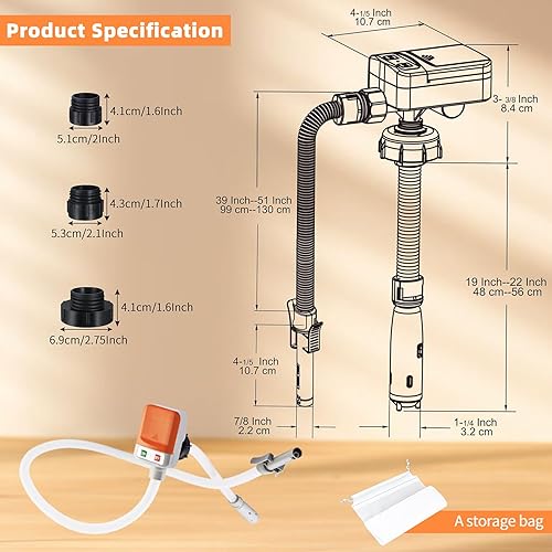 Miniatura 9 de Bomba de transferencia de combustible alimentada por batería, sifón portátil sin derrames, con 3 adaptadores y apagado automático para gas,