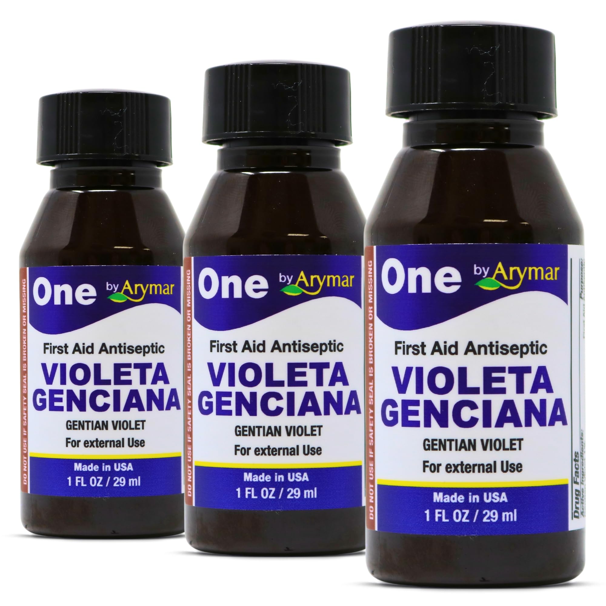 Arymar Gentian Violet 1% USP Solution - First Aid Antiseptic for Minor Cuts, Bruises, Burns, Includes Brush Applicator, 1 oz (3)