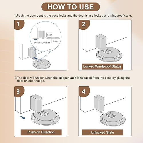 Vista 4 de Windproof Door Stopper Indoor Heavy Duty Floor Door Stop Keep Door Open Mechanical No Drilling Door Stopper with Screws and Adhesive Pads, 1 Pack