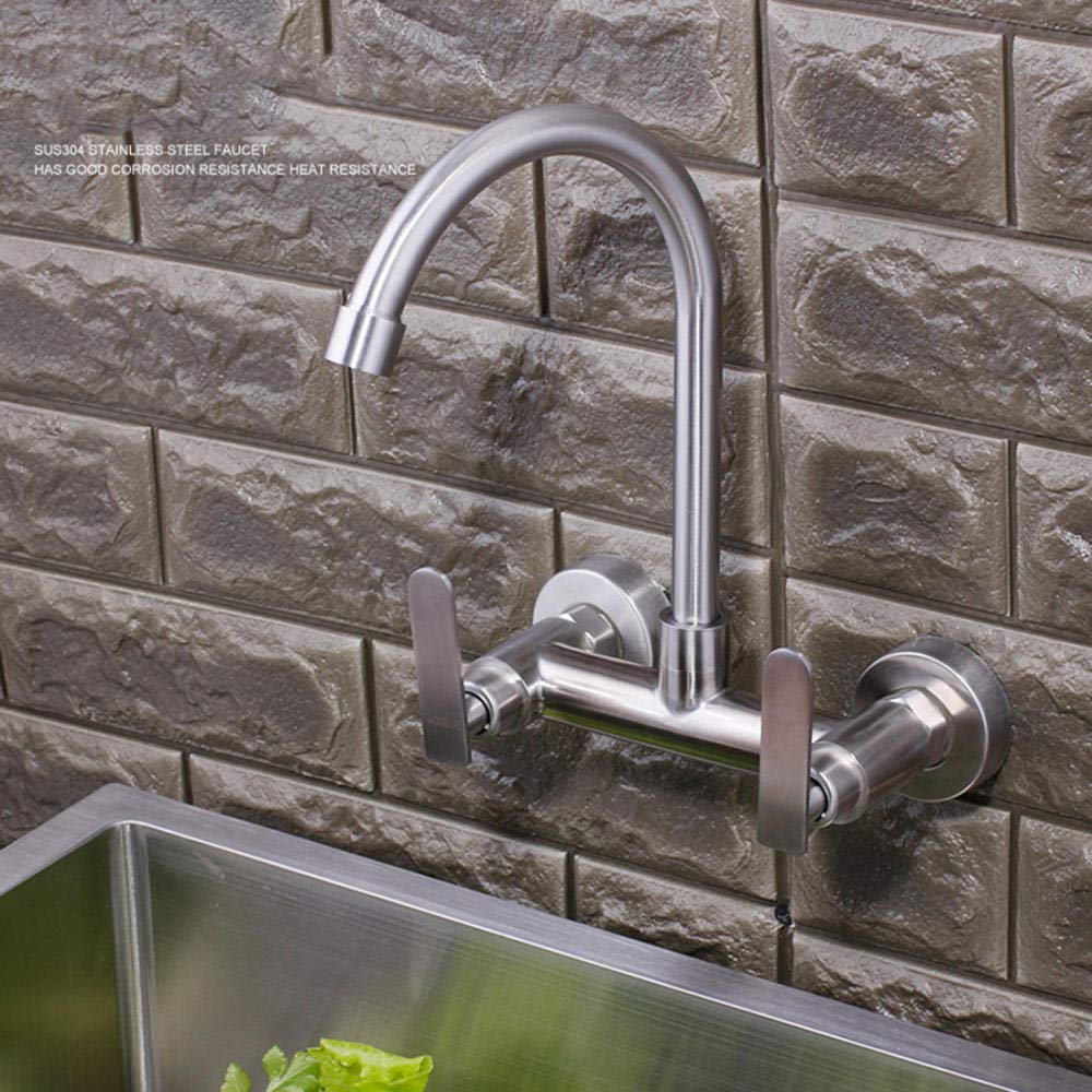 Robinet de cuisine mural en acier inoxydable 304 brossé au design durable