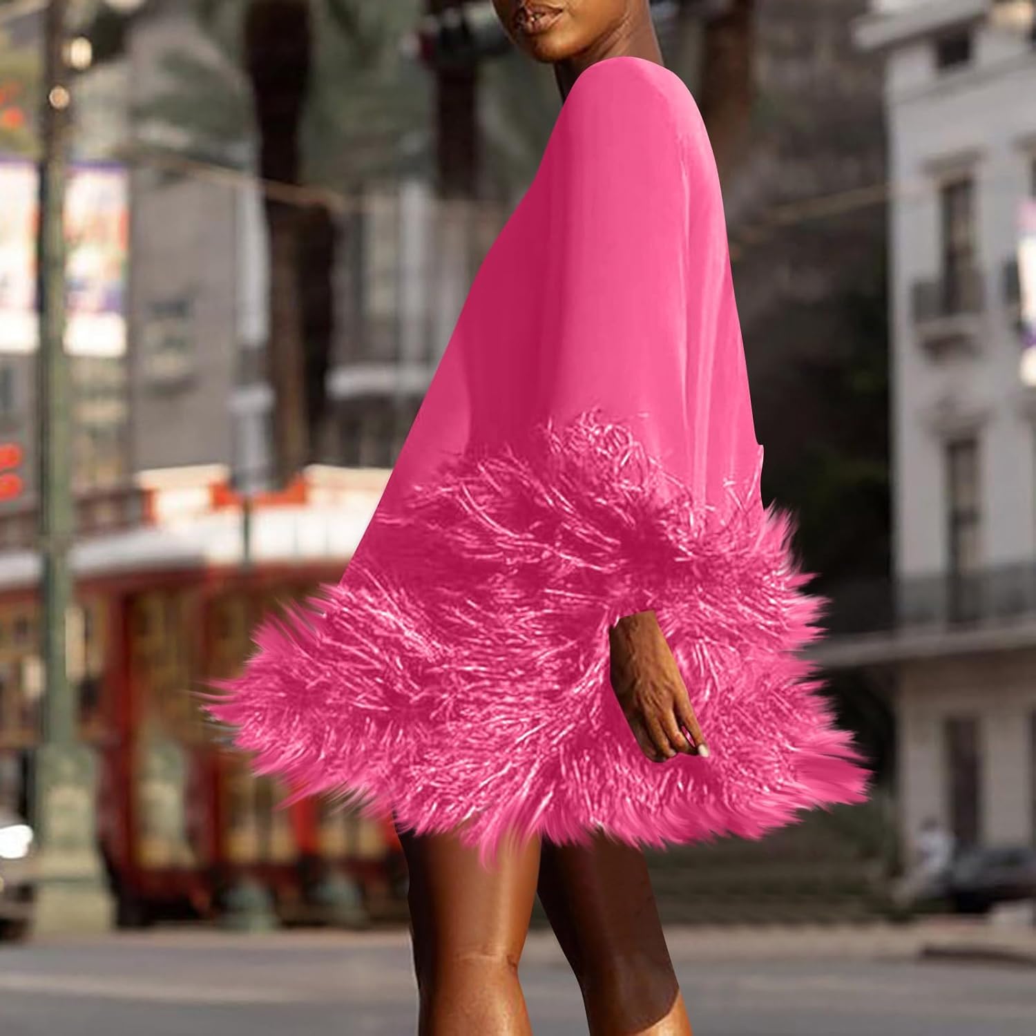 Trendy Long Sleeve Feathers Midi Dress for Women Plus Size Elegant Formal Smocked Flowy Cute Cocktail Party Dress - Image 3