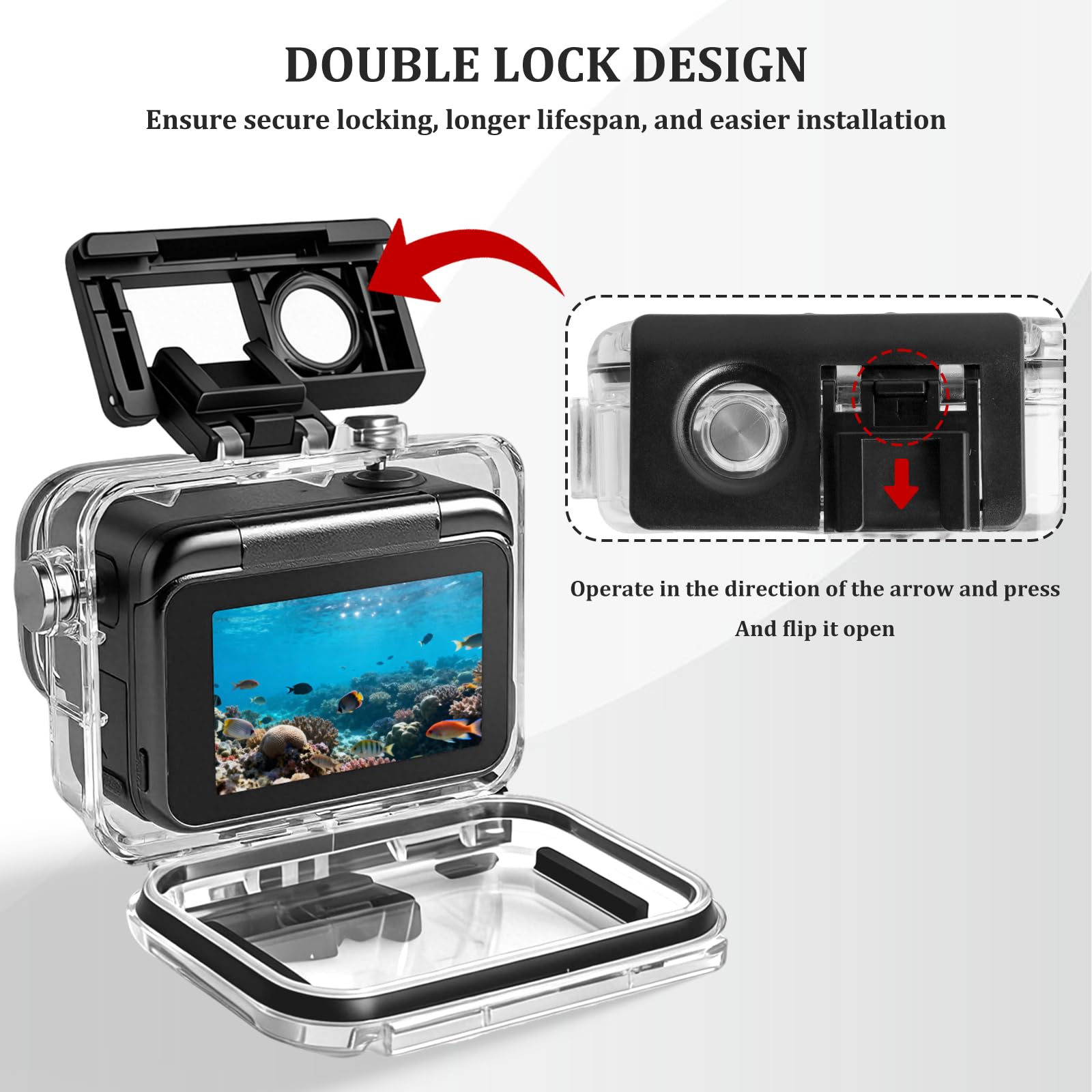 Custodia impermeabile compatibile con fotocamera DJI Osmo Action 6, custodia subacquea da 60 m con manico galleggiante, anti-nebbia e supporto a sgancio rapido, accessori a vite per Action 6