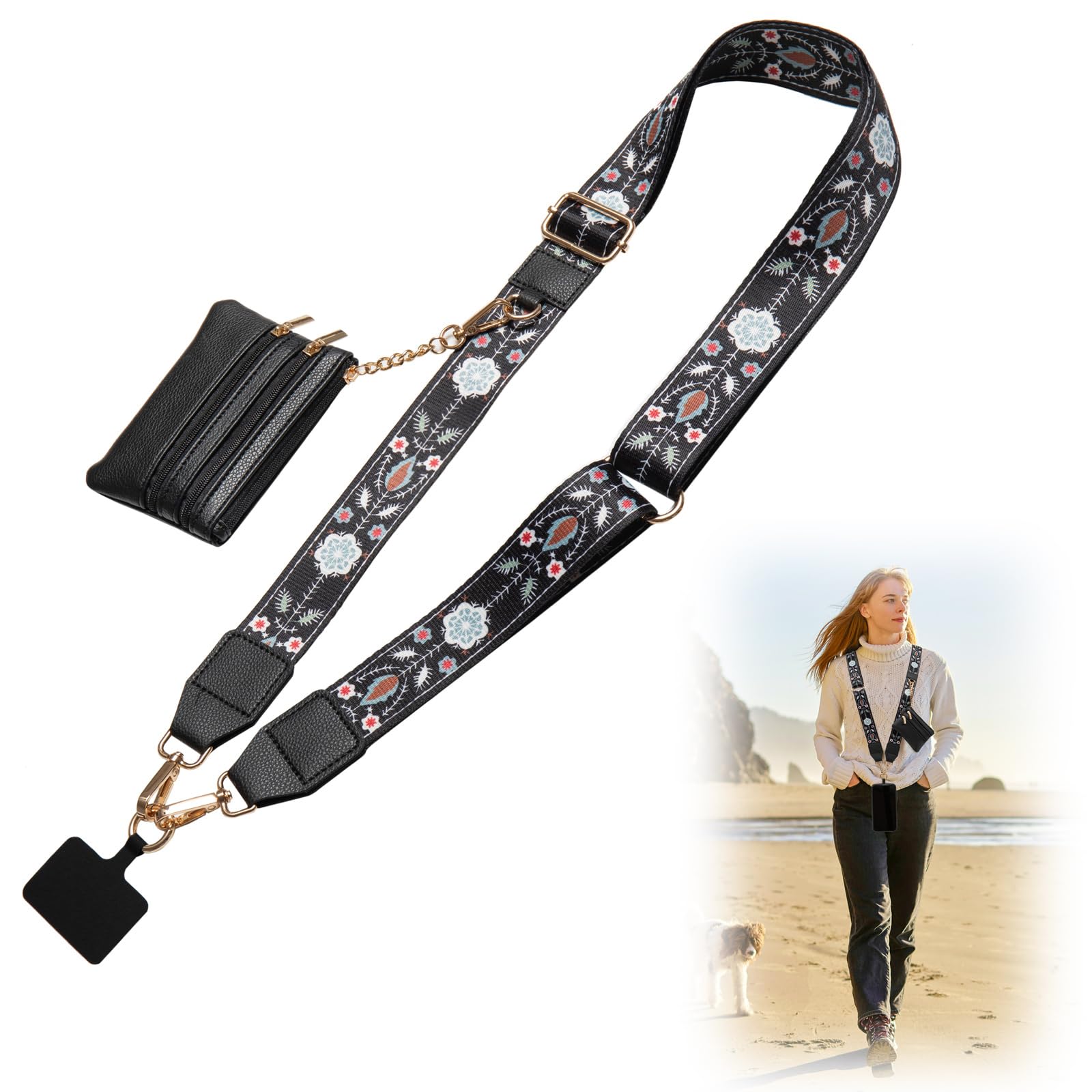 CUEDM Cell Phone Lanyard Crossbody,Adjustable Cell Phone Strap with Wallet,Clip and Go Strap for Phone with Wallet Crossbody