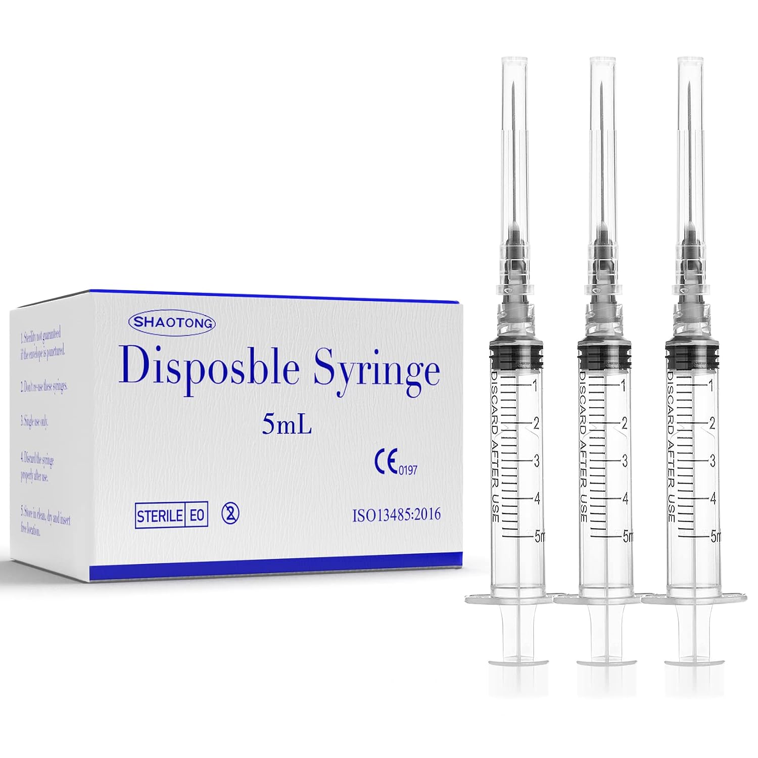 SHAOTONG 100Pack 5ml with 22Ga 1.5inch Needle Luer Lock Syringe, Individual Package
