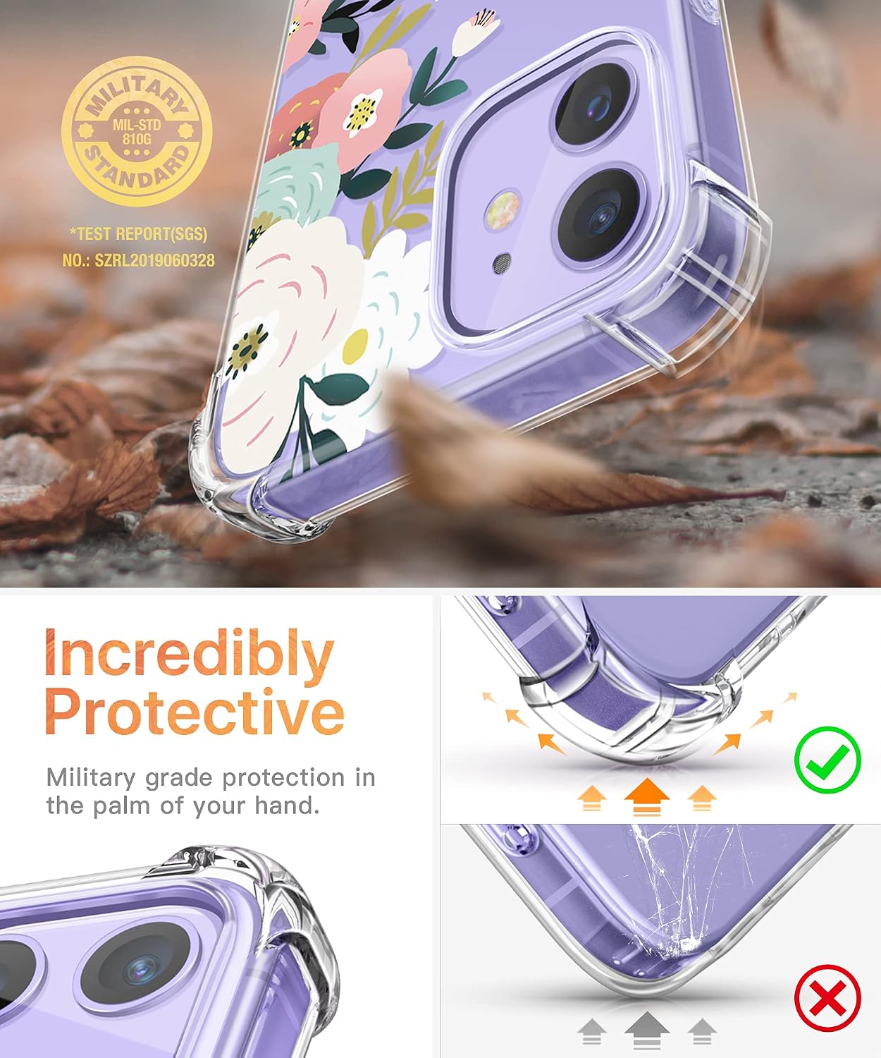 GVIEWIN Compatible with iPhone 12 Mini Case 5.4 Inch, Clear Floral Case Soft & Flexible TPU [Anti-Yellowing] Thin Shockproof Protective Cover Women Flower Pattern Phone Case (Abundant Blossom/White)