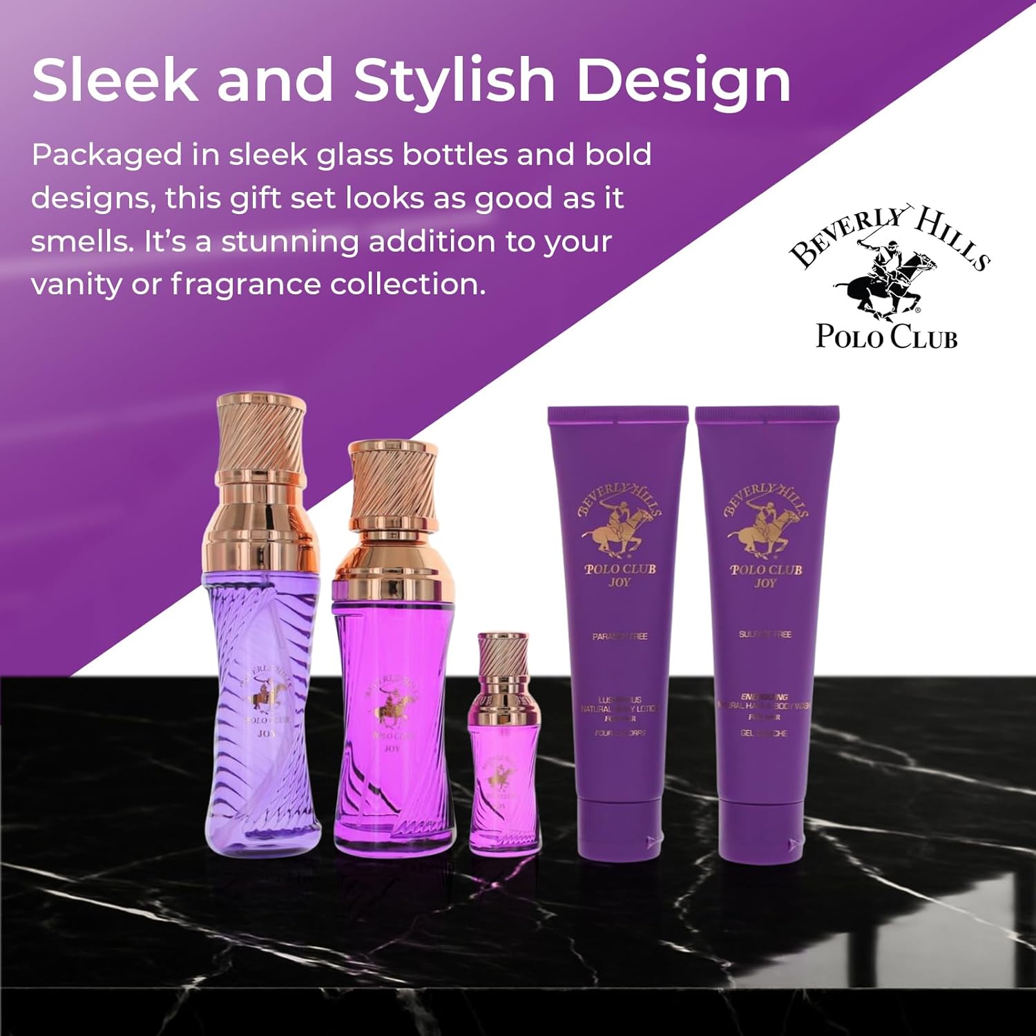 Beverly Hills Polo Club BHPC Perfume Gift Set for Women | 5 Piece Eau de Toilette Body Mist Cream Shower Gel Fragrances (Joy)