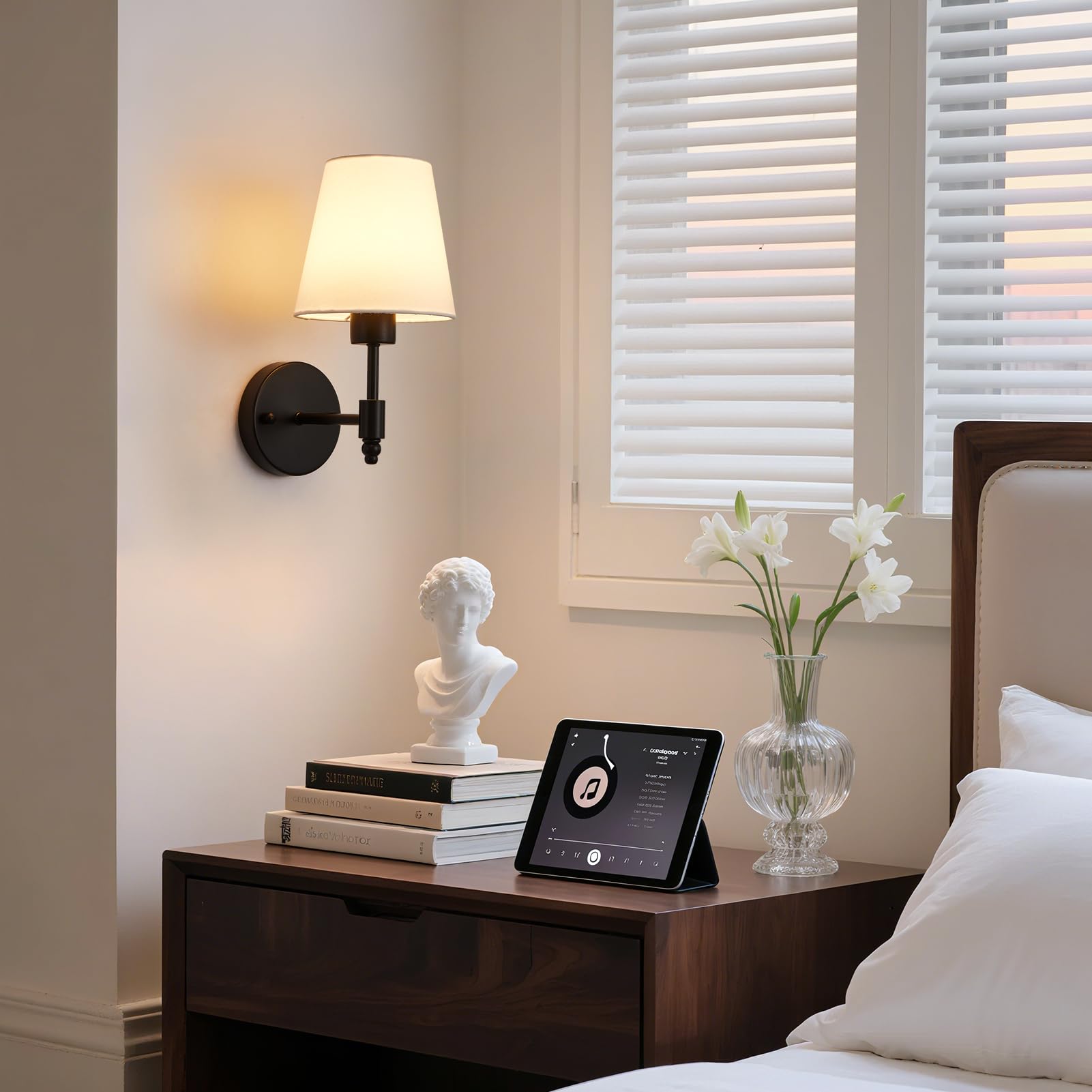 HARPER LIVING Set di 2 lampade da parete a batteria, lampade da parete in tessuto con lampadine ricaricabili e telecomando, 3 CCT e 9 RGB, dimmerabili, senza fili, per camera da letto, soggiorno