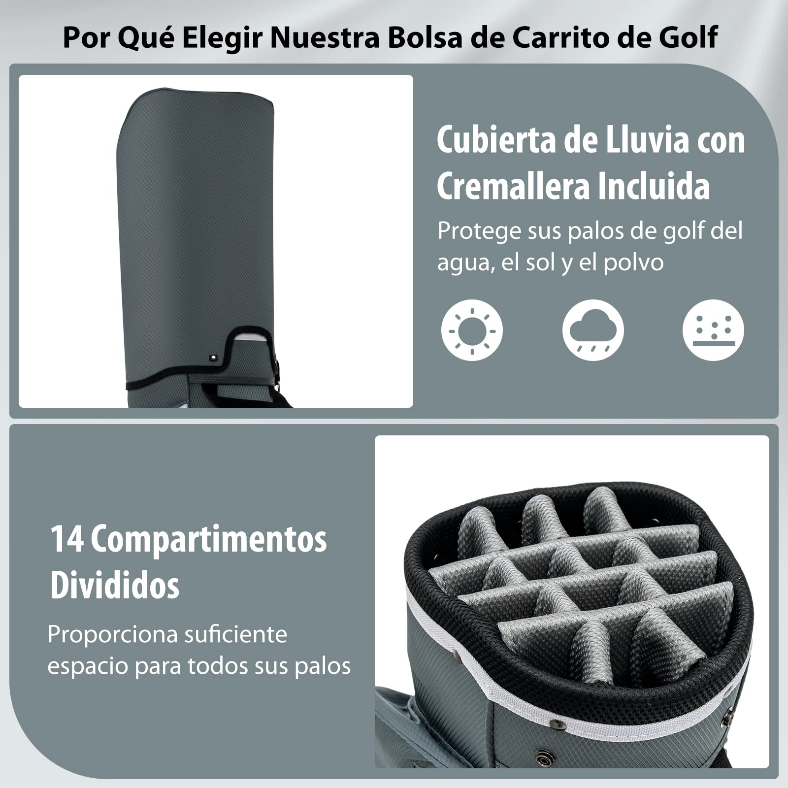 COSTWAY Bolsa de Golf con 14 Divisores, Bolsa Ligera para Carro de Golf con Correa para el Hombro, 7 Bolsillos con Cremallera, Nevera y Bolsillo para Guardar Cosas, Bolsa Portátil para Palos de Golf