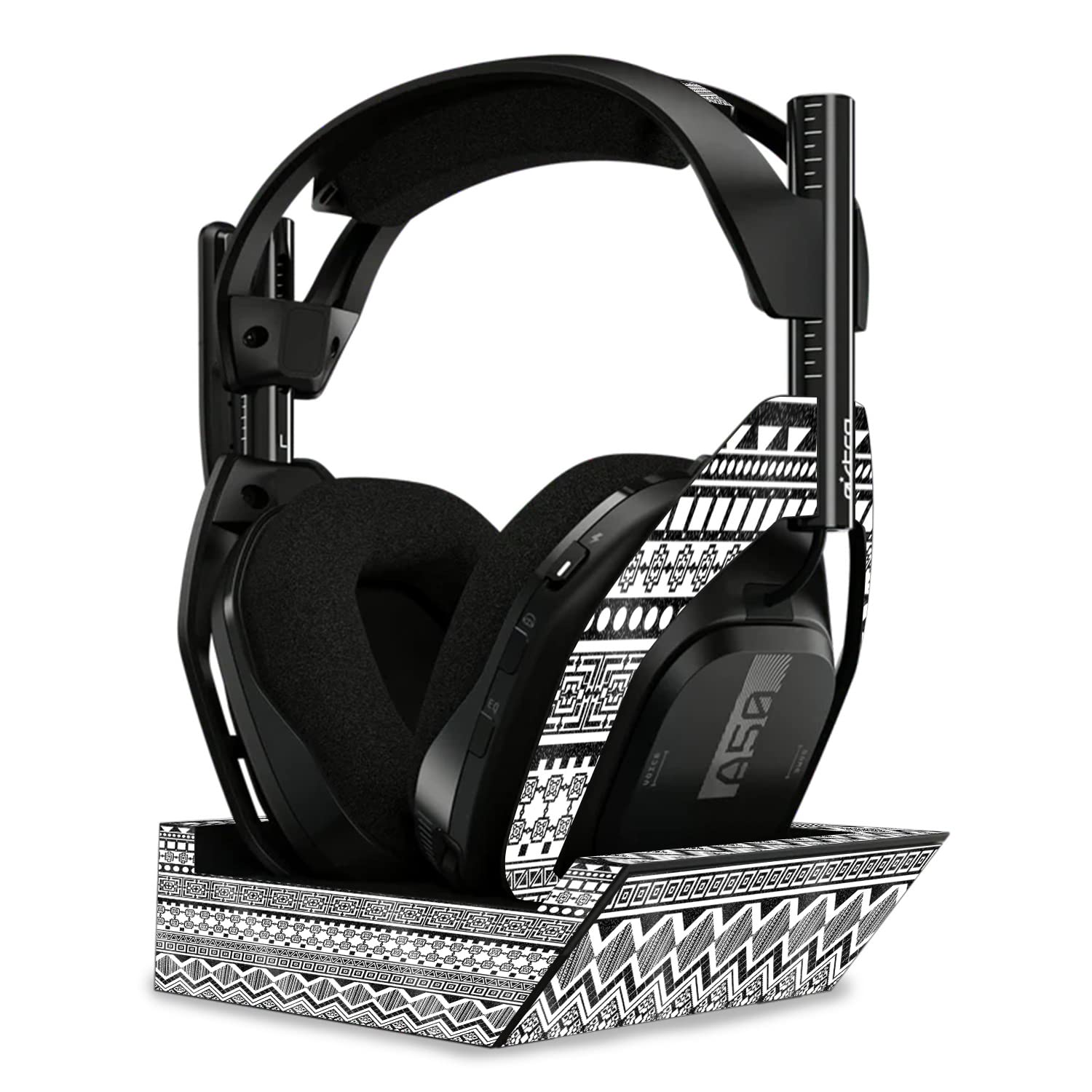 MightySkins Glossy Glitter Skin Compatible with Astro A50 Wireless Headphones + Base Station (Gen 4) - Black Aztec | Protective, Durable High-Gloss Glitter Finish | Easy to Apply | Made in The USA